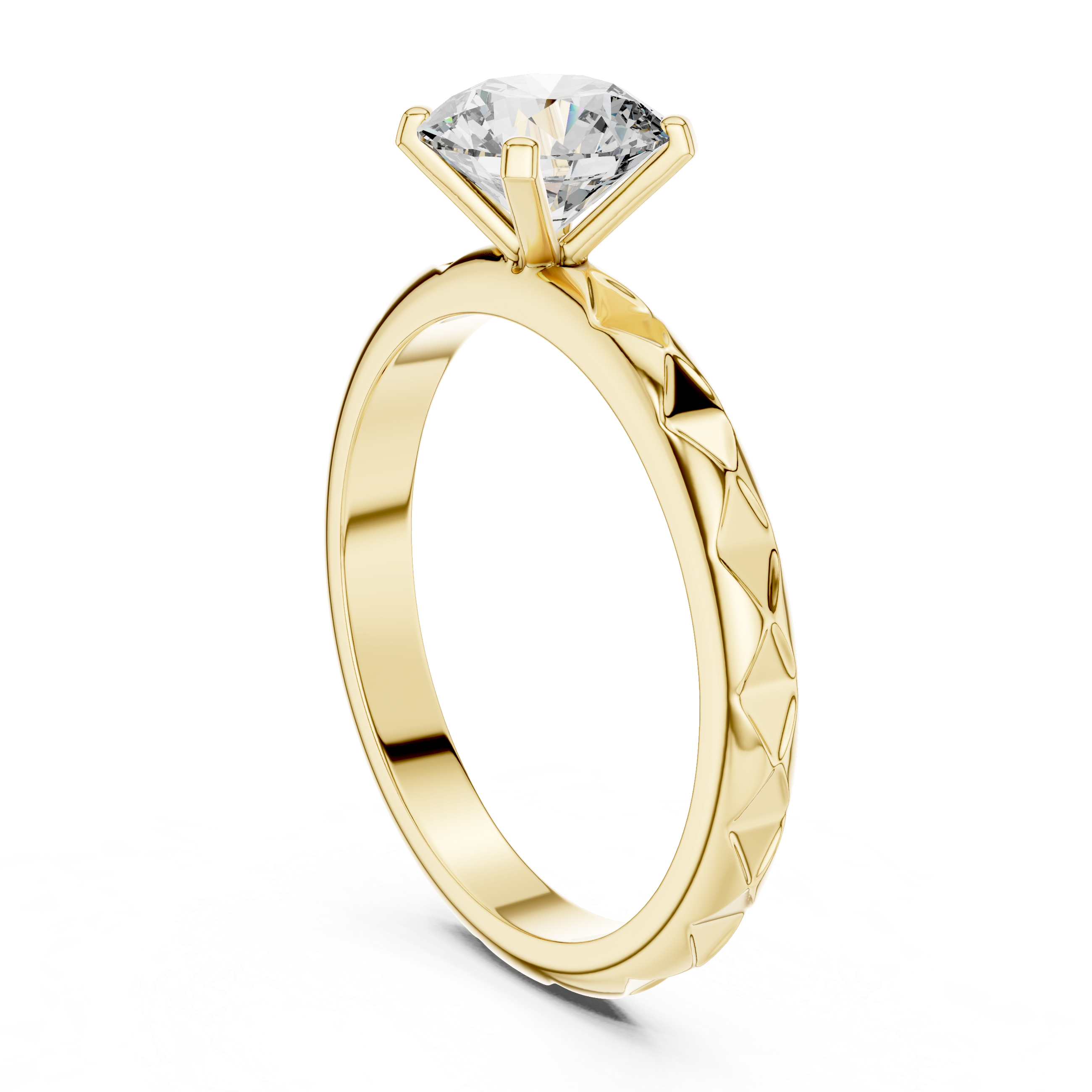 Vintage Inspired Solitaire Engagement Ring with Faceted Textured Band