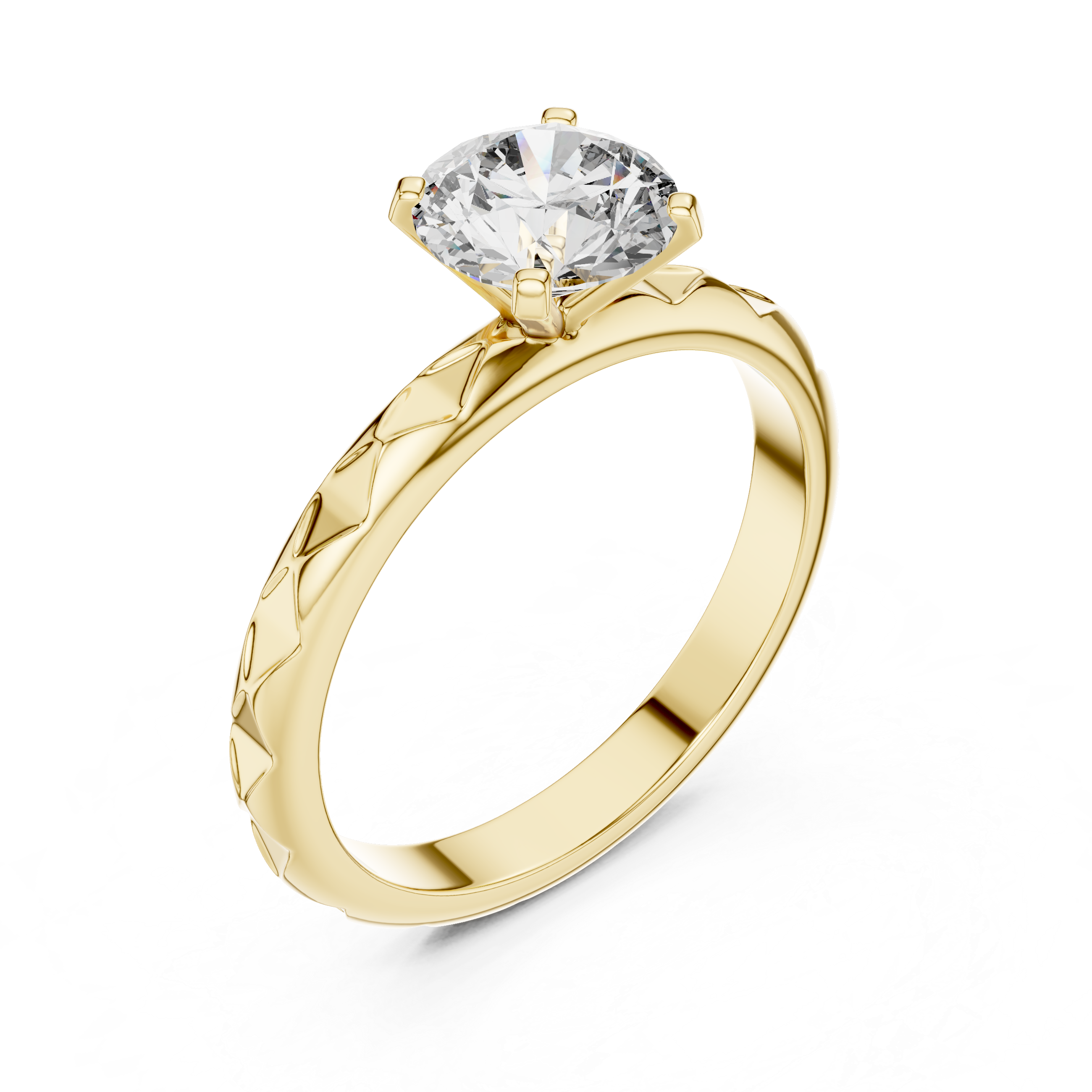 Vintage Inspired Solitaire Engagement Ring with Faceted Textured Band