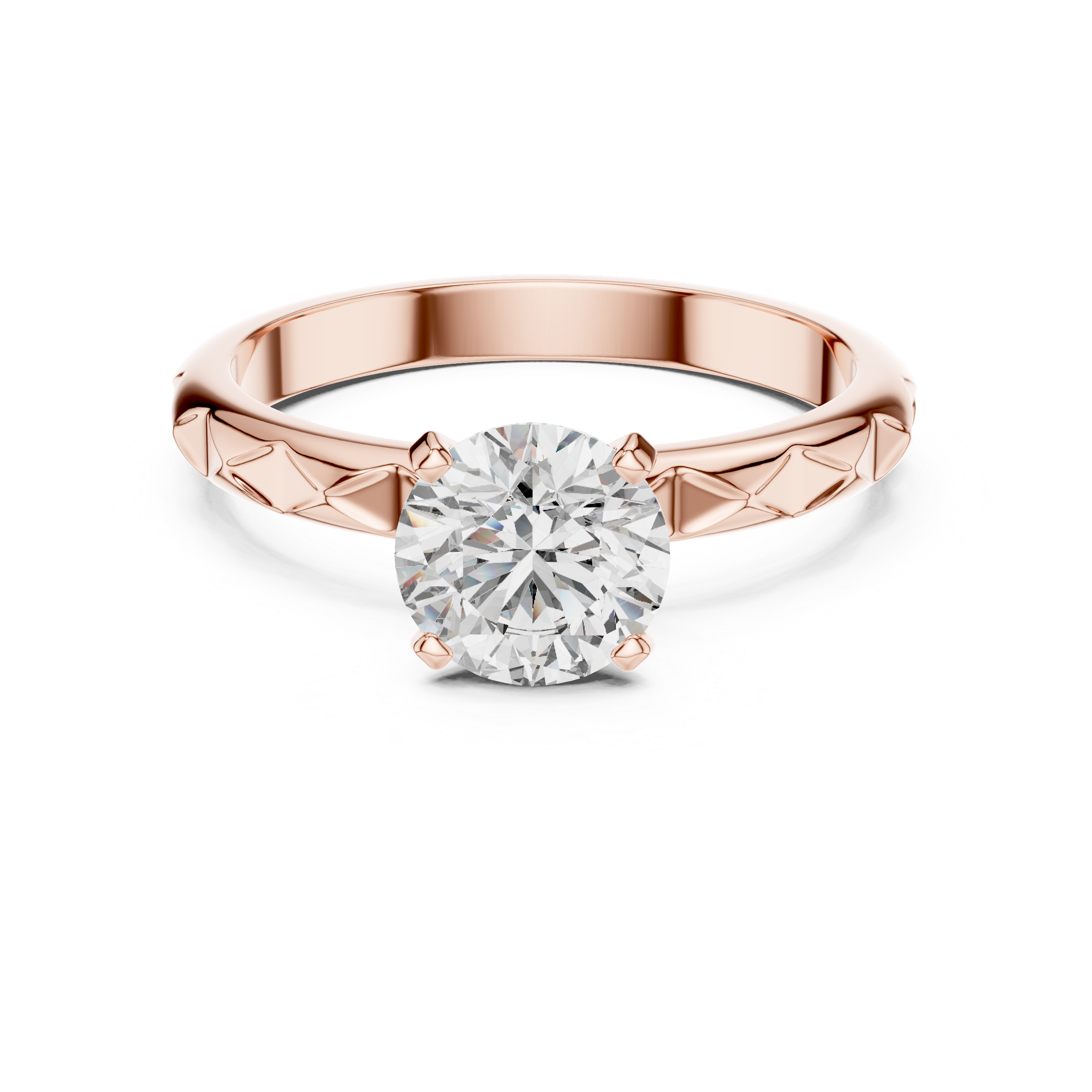 Vintage Inspired Solitaire Engagement Ring with Faceted Textured Band