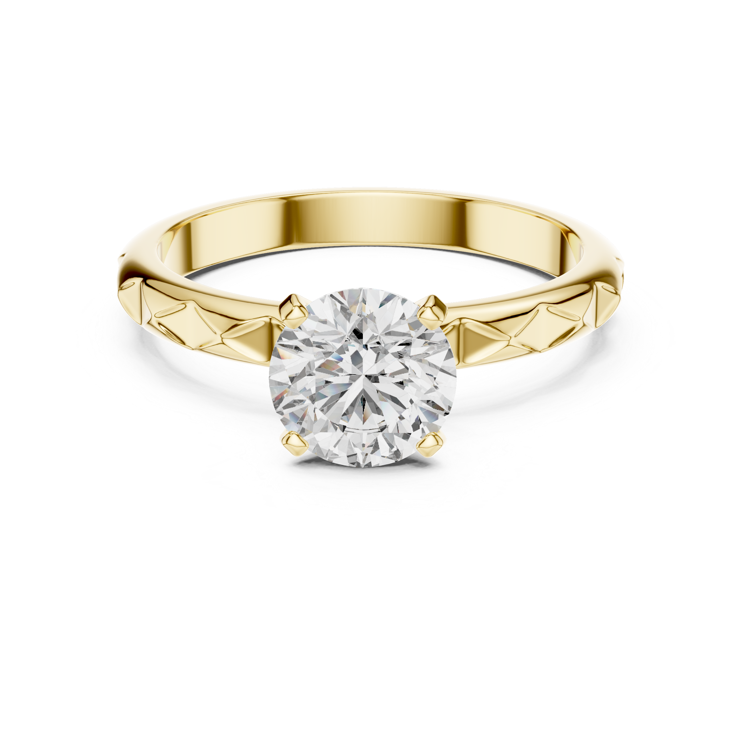 Vintage Inspired Solitaire Engagement Ring with Faceted Textured Band