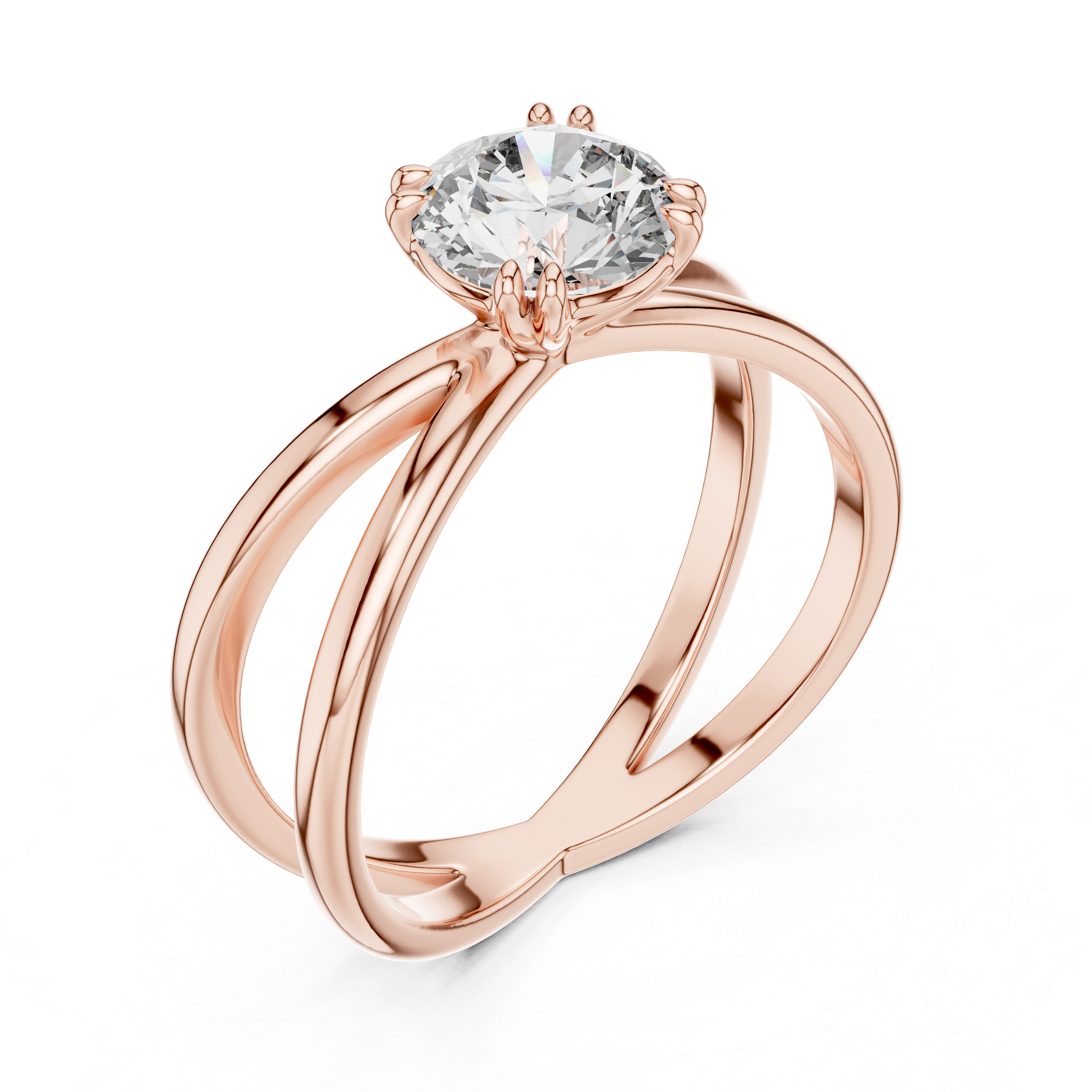 Modern Criss-Cross Solitaire Engagement Ring with Round Brilliant Diamond