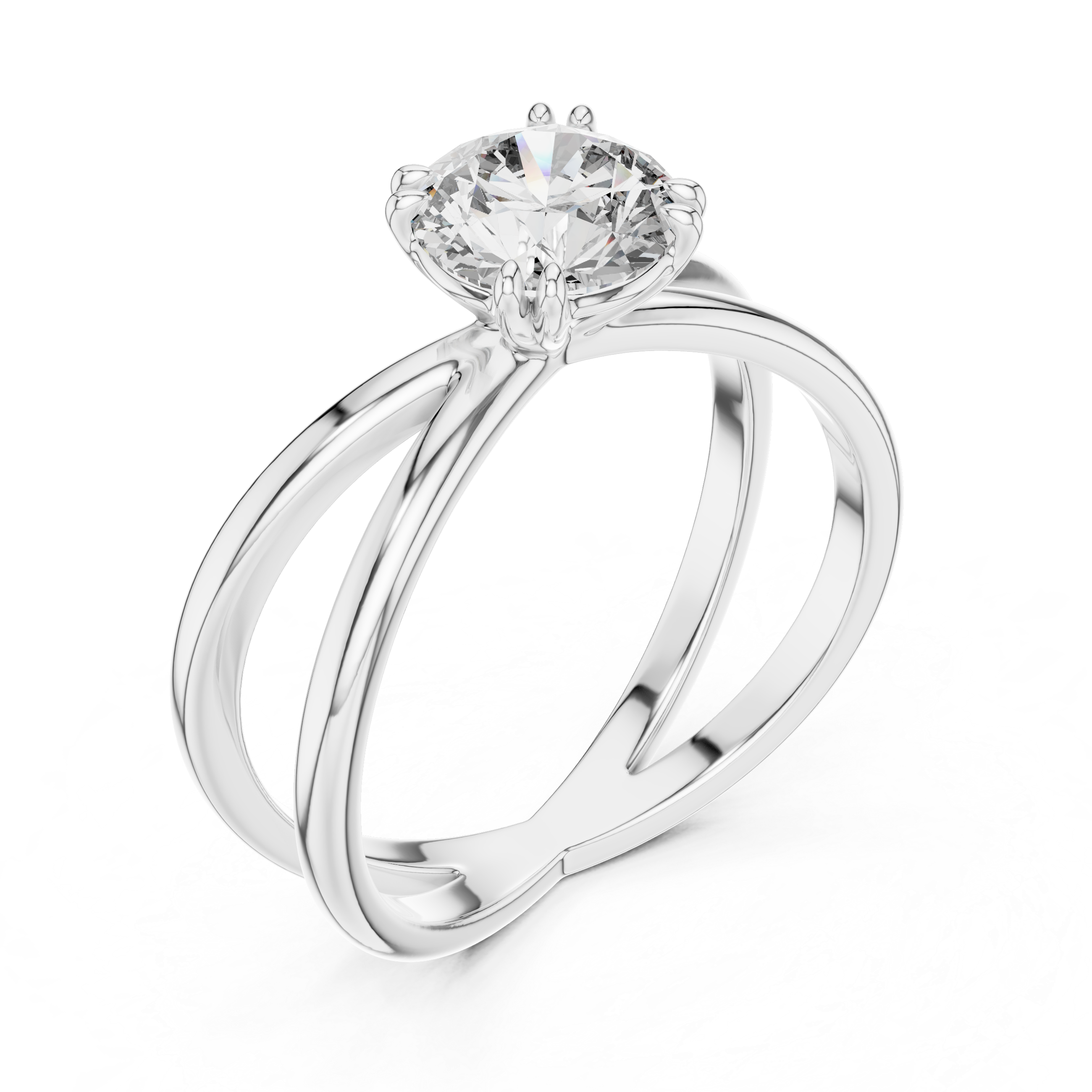 Modern Criss-Cross Solitaire Engagement Ring with Round Brilliant Diamond