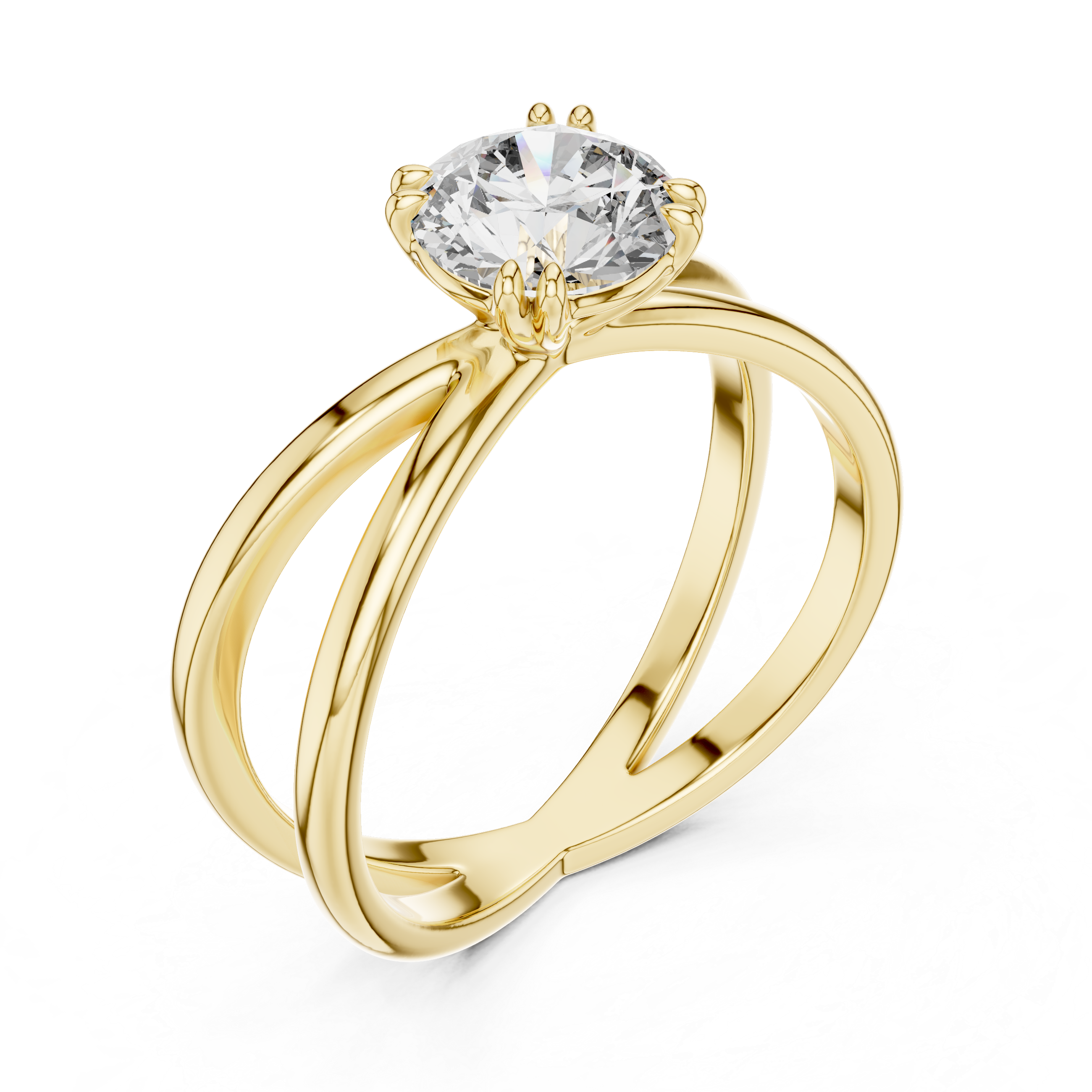 Modern Criss-Cross Solitaire Engagement Ring with Round Brilliant Diamond