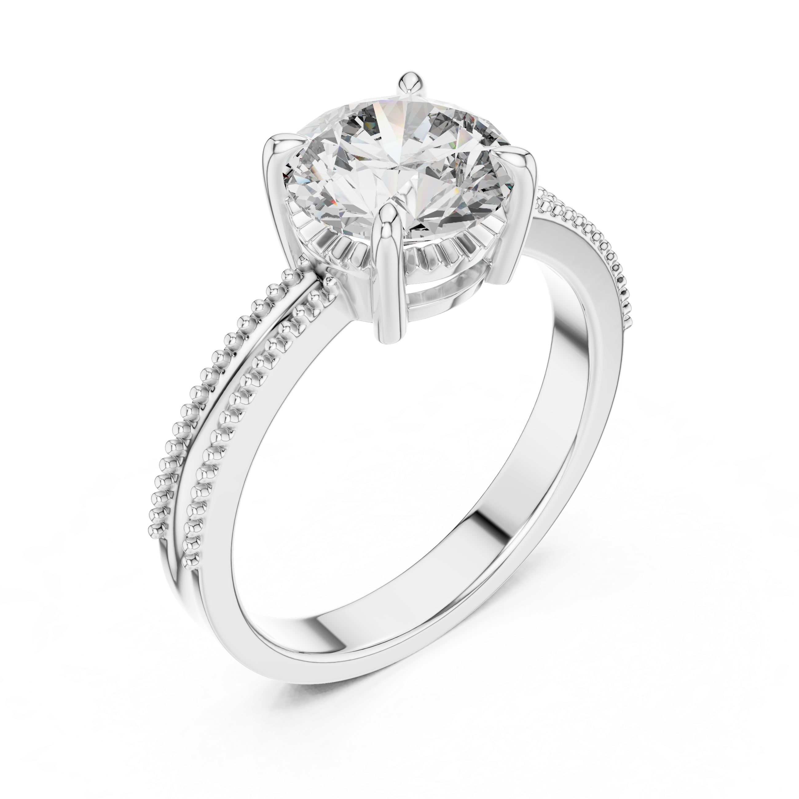 Double Milgrain Solitaire Engagement Ring with Round Brilliant Diamond