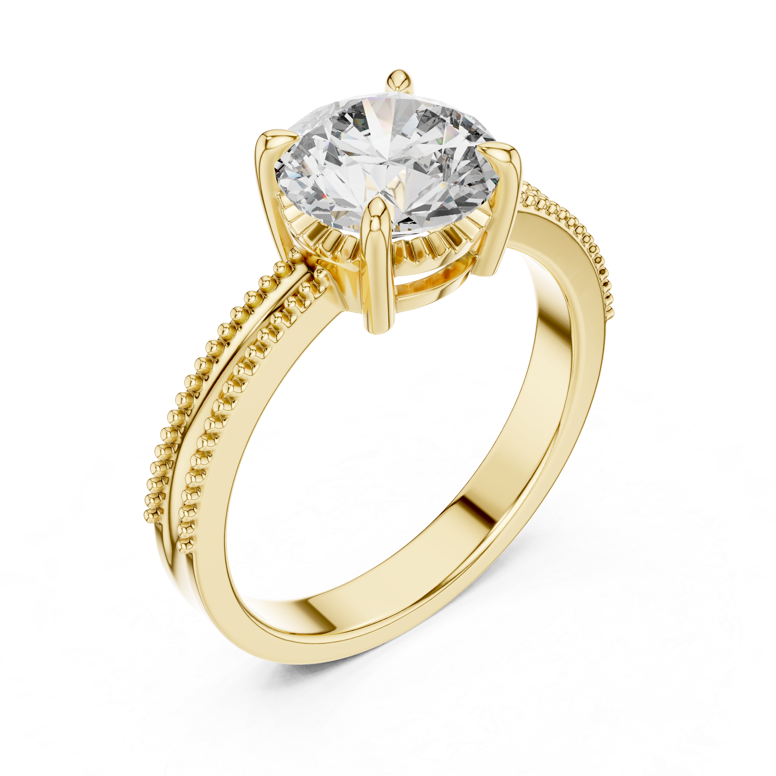 Double Milgrain Solitaire Engagement Ring with Round Brilliant Diamond