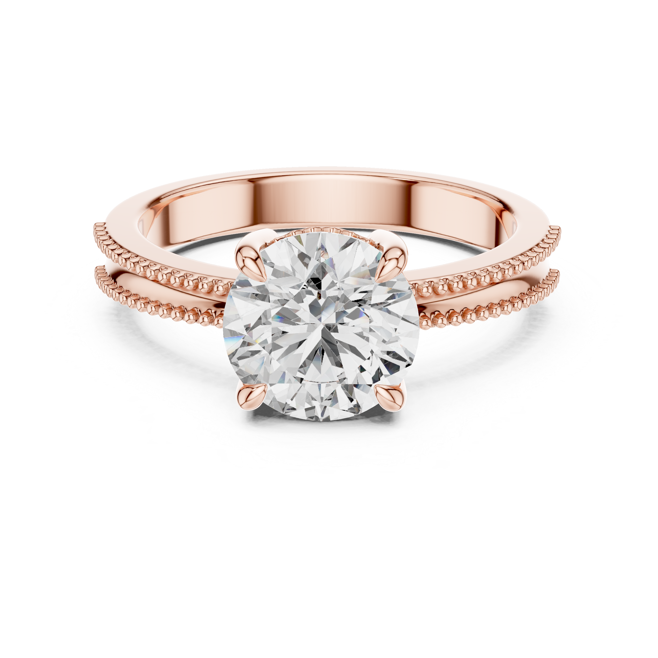 Double Milgrain Solitaire Engagement Ring with Round Brilliant Diamond