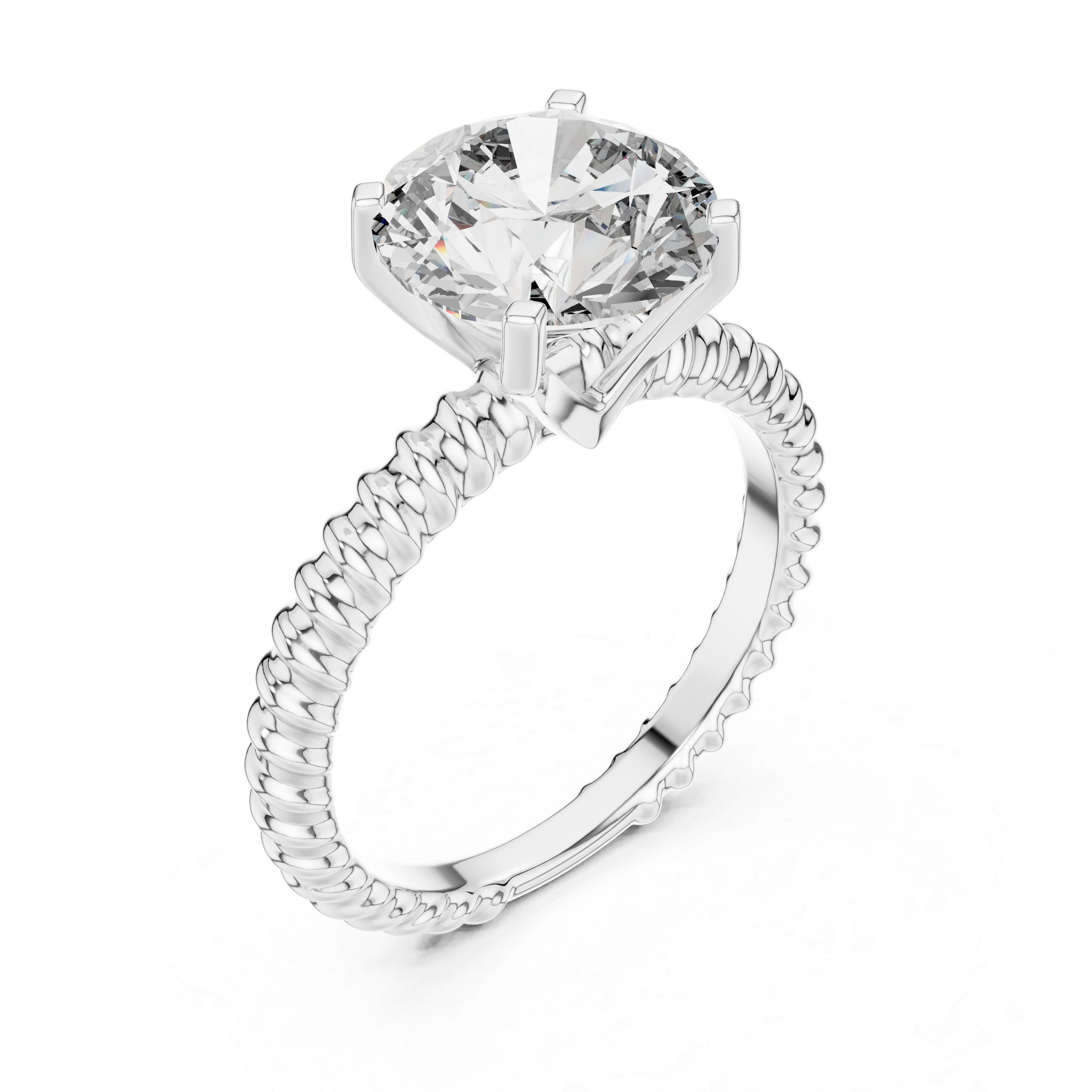 Twisted Rope Solitaire Engagement Ring with Round Brilliant Diamond