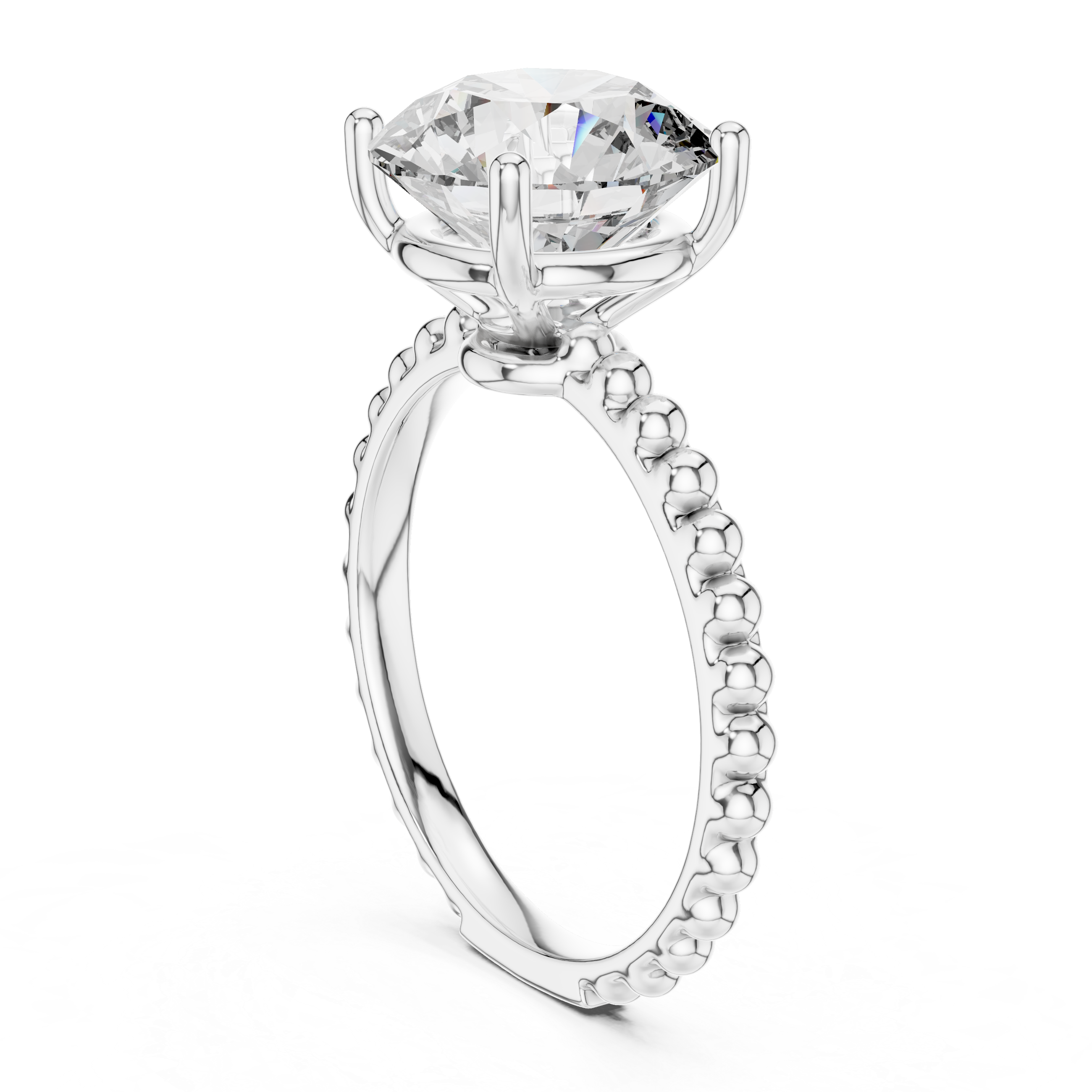 Round Brilliant Solitaire Engagement Ring with Beaded Band