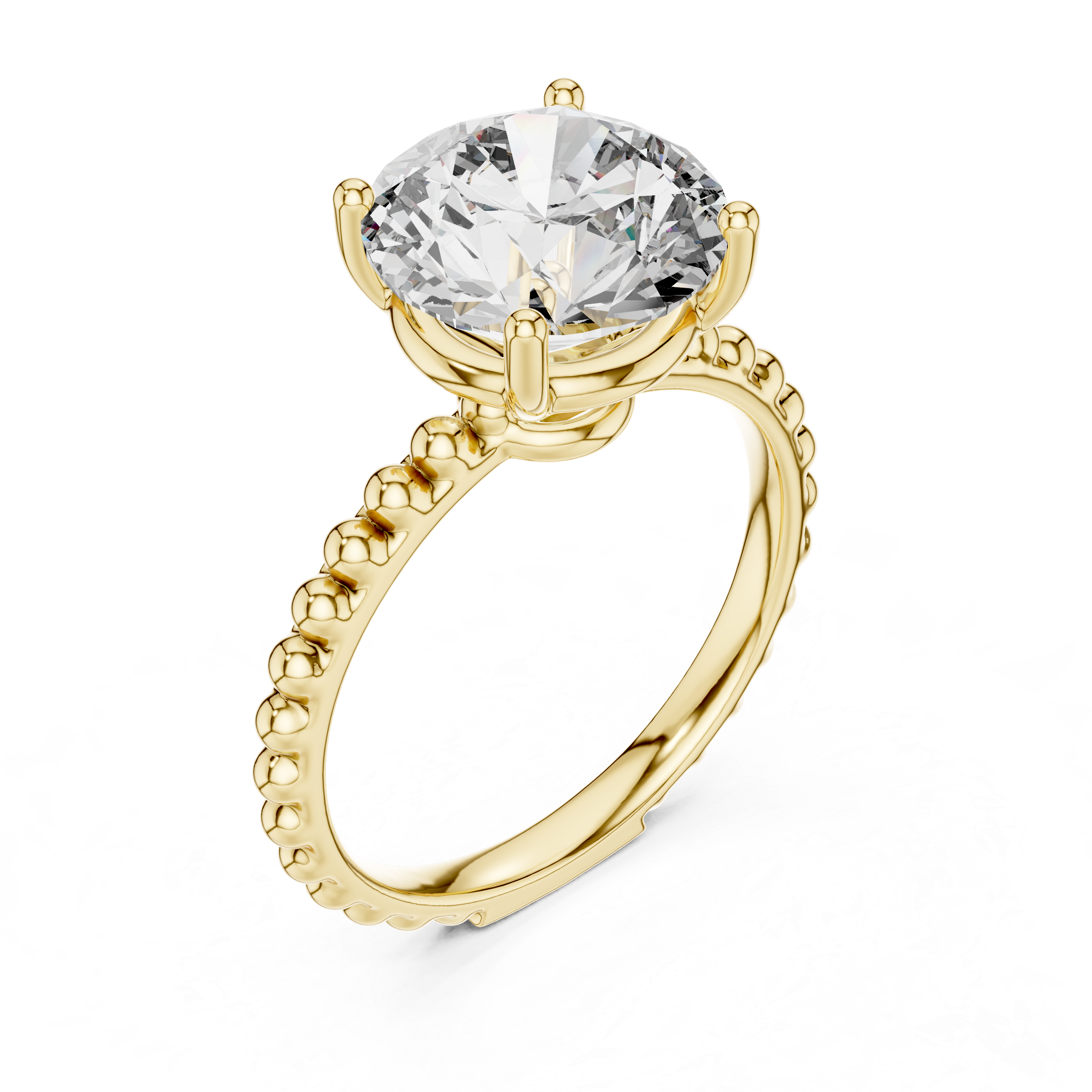 Round Brilliant Solitaire Engagement Ring with Beaded Band