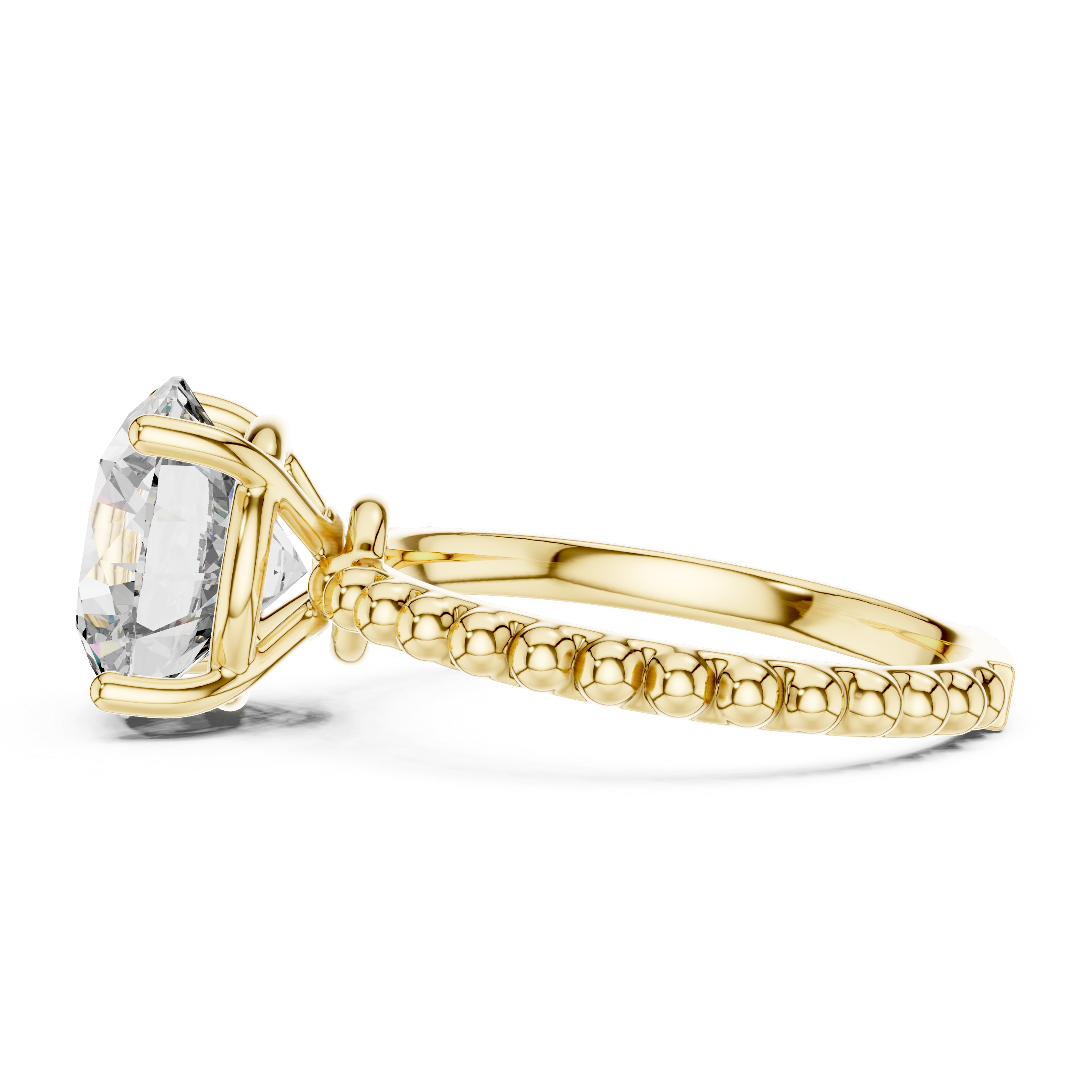 Round Brilliant Solitaire Engagement Ring with Beaded Band