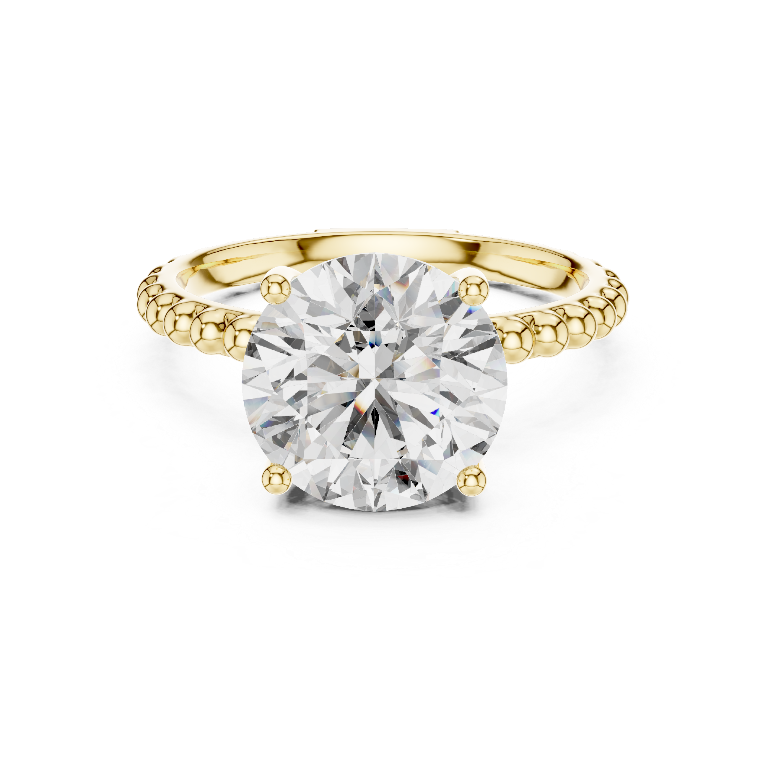 Round Brilliant Solitaire Engagement Ring with Beaded Band