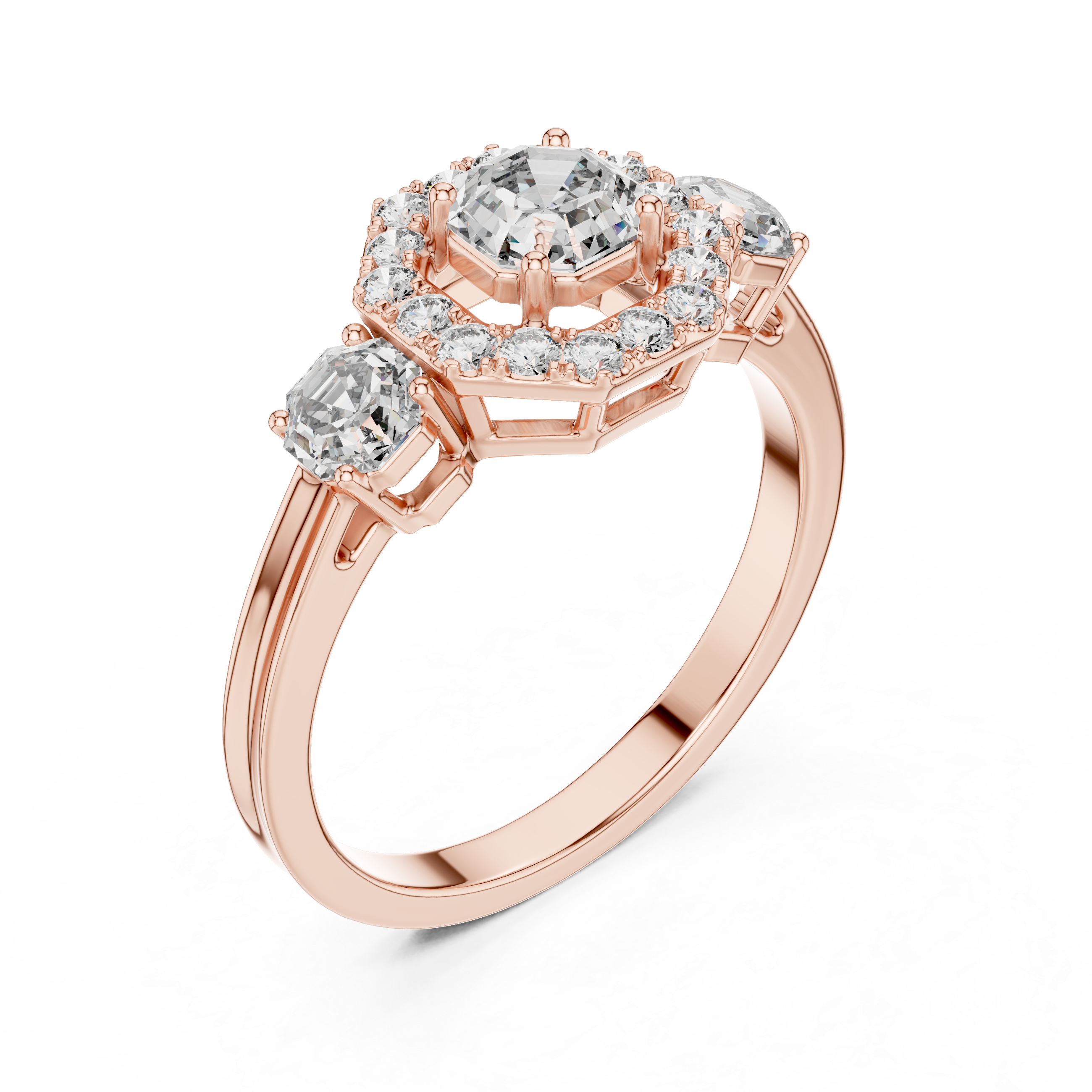 Octagon Halo Engagement Ring with Asscher Cut Center Diamond