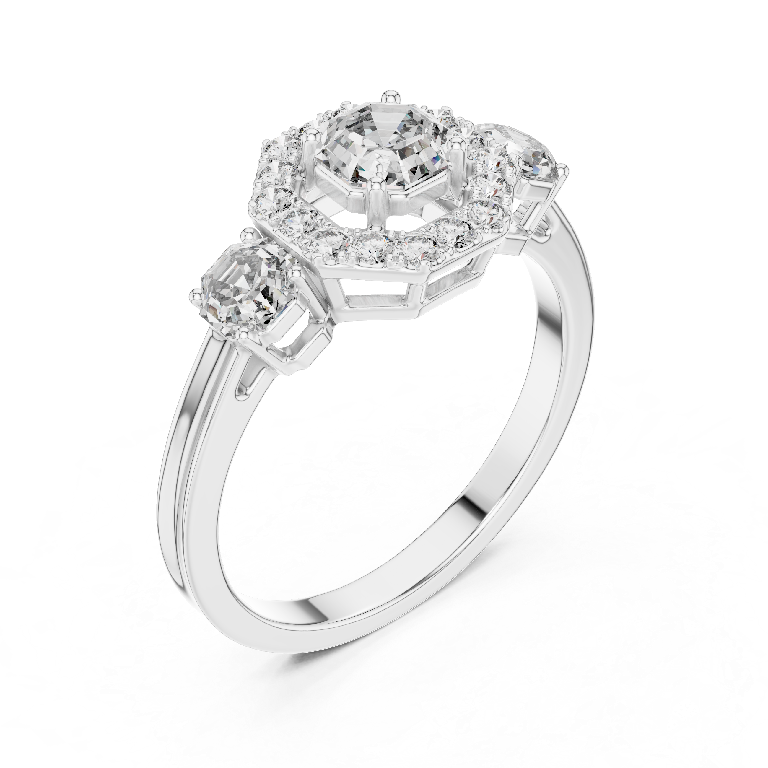 Octagon Halo Engagement Ring with Asscher Cut Center Diamond