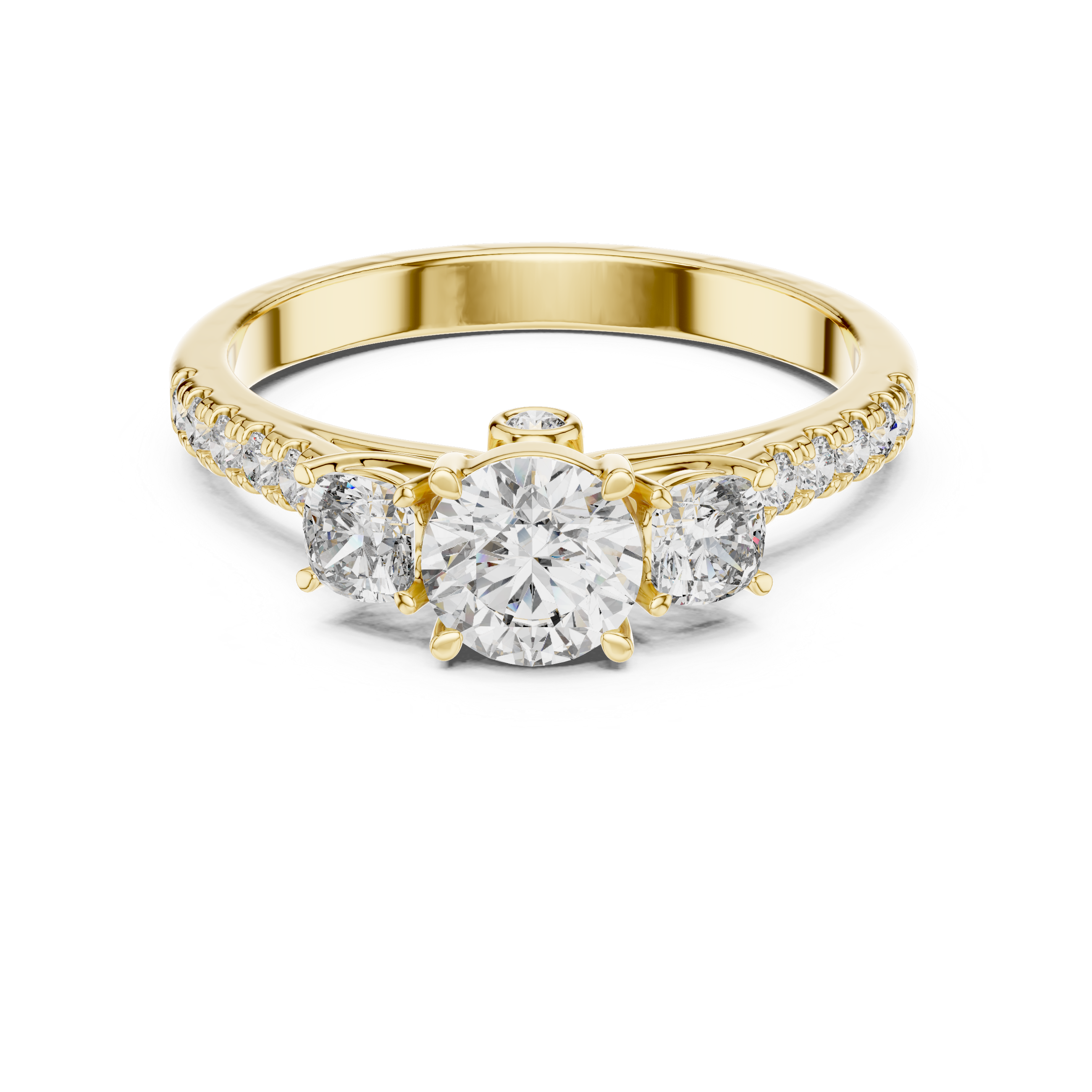 Three Stone Cushion Cut Engagement Ring with Pavé Diamond Band