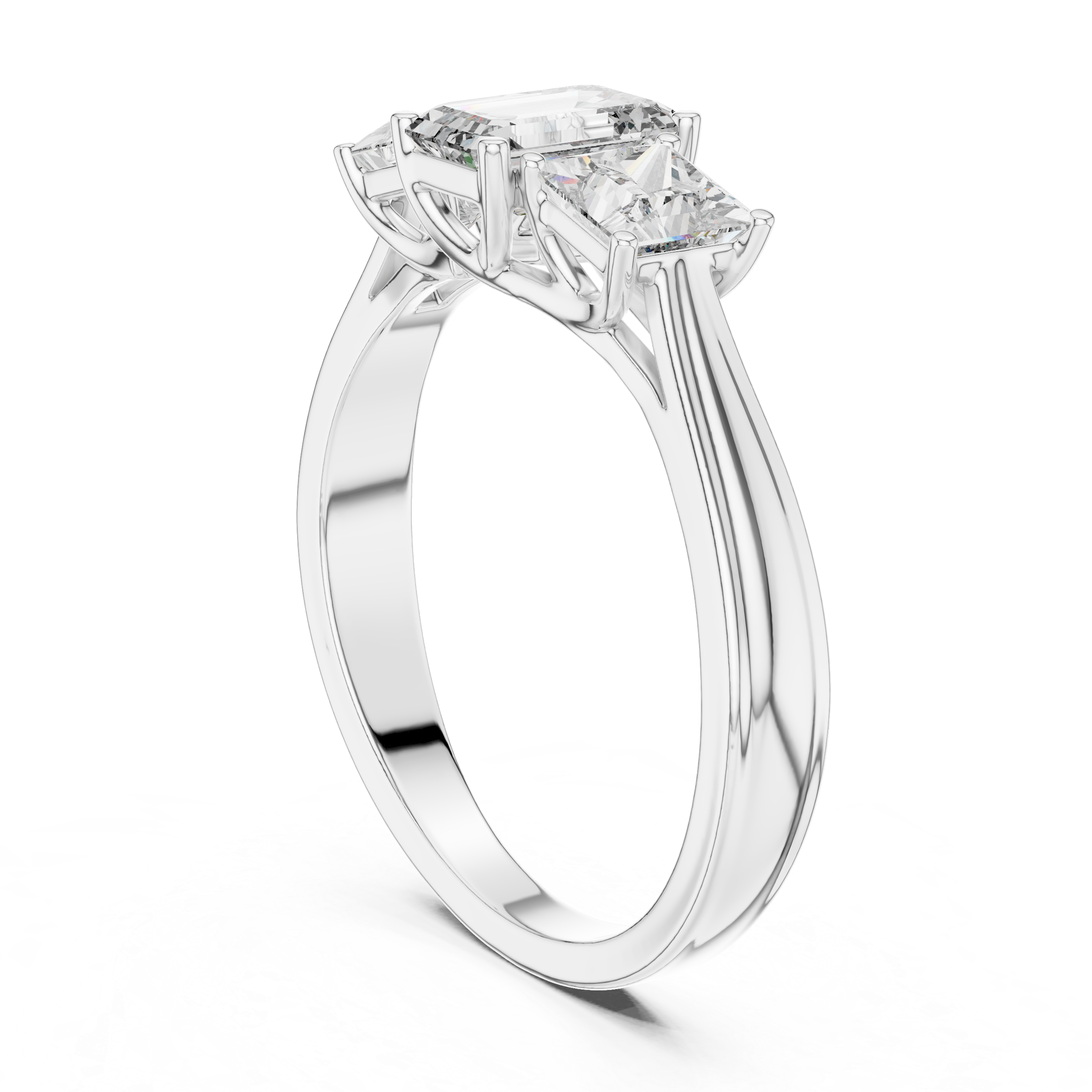 Emerald Cut Three Stone Engagement Ring with Princess Side Diamonds