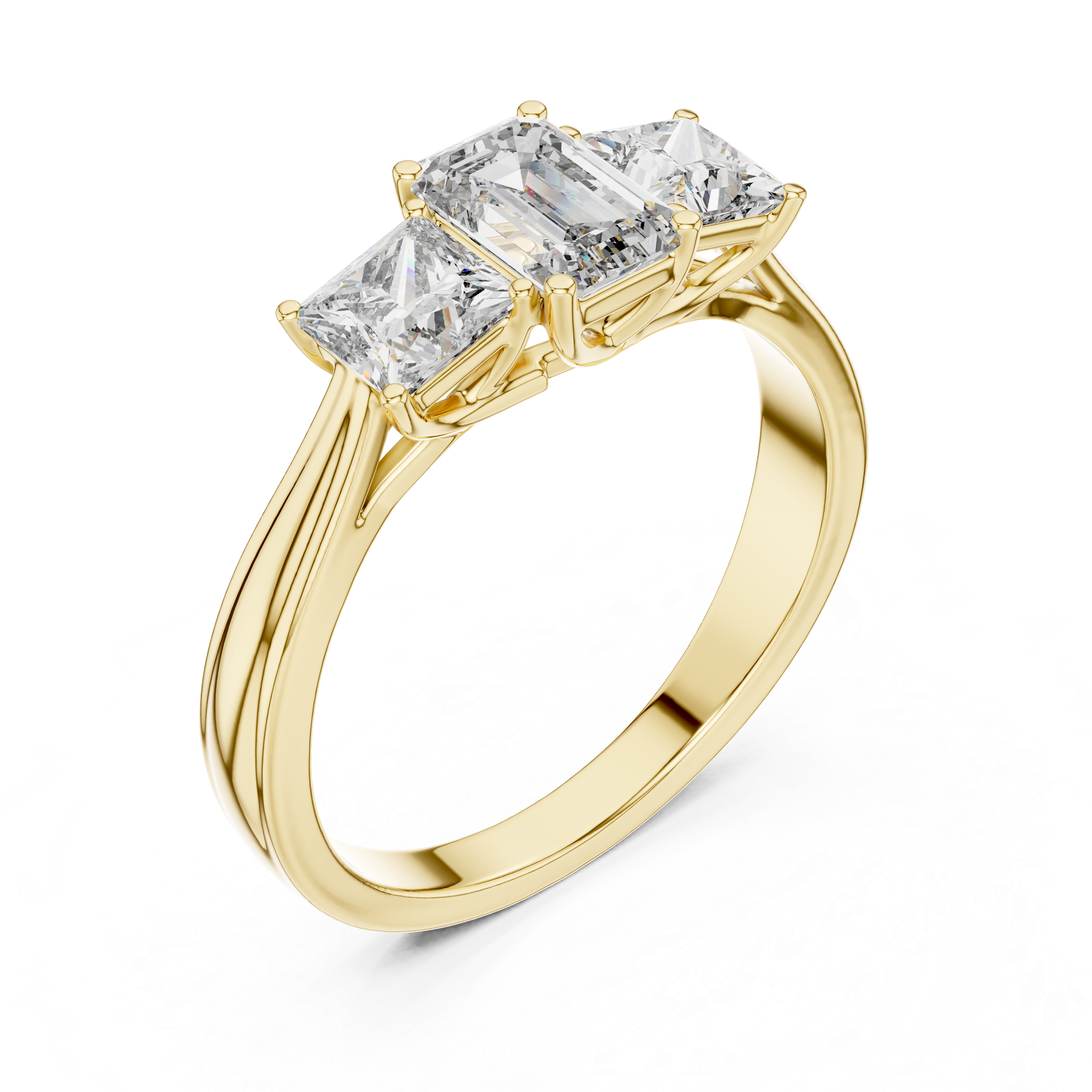 Emerald Cut Three Stone Engagement Ring with Princess Side Diamonds
