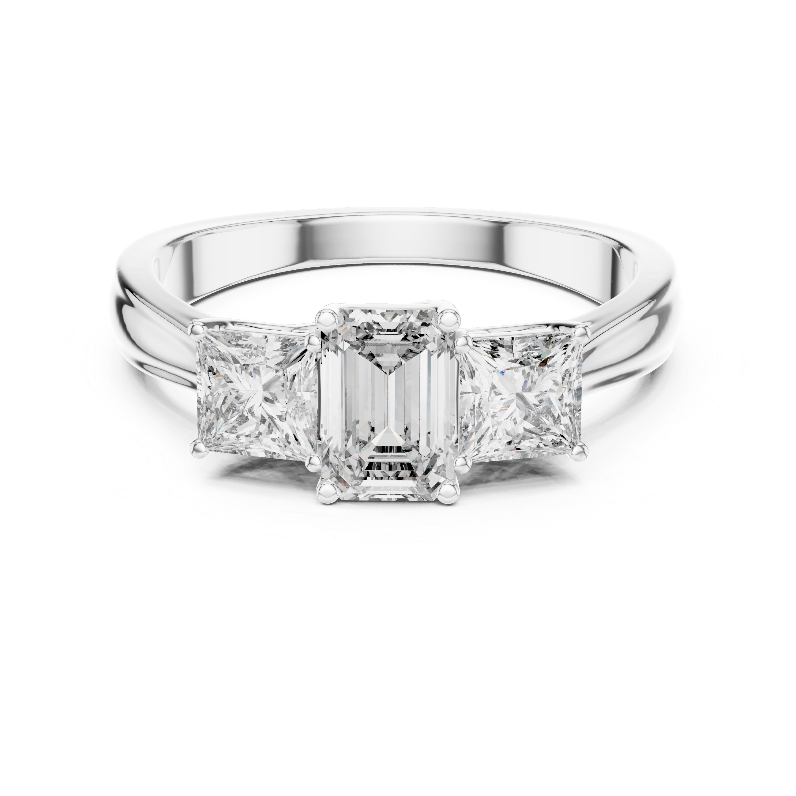 Emerald Cut Three Stone Engagement Ring with Princess Side Diamonds