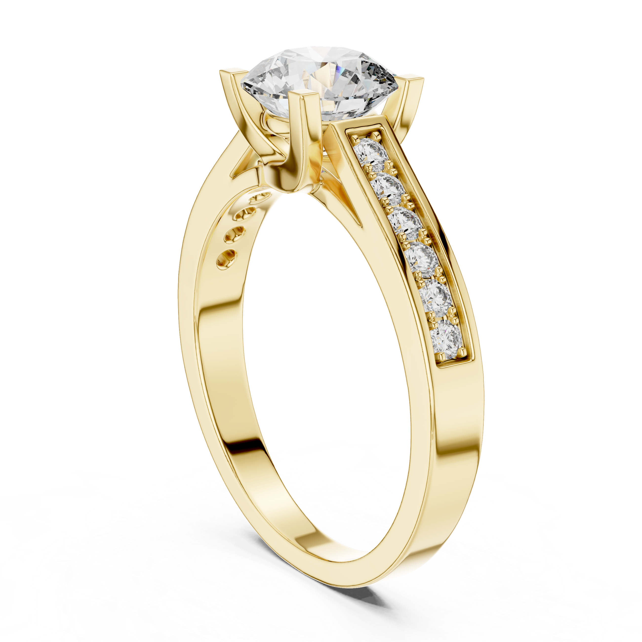 Classic Round Solitaire Engagement Ring with Pavé Accent Band