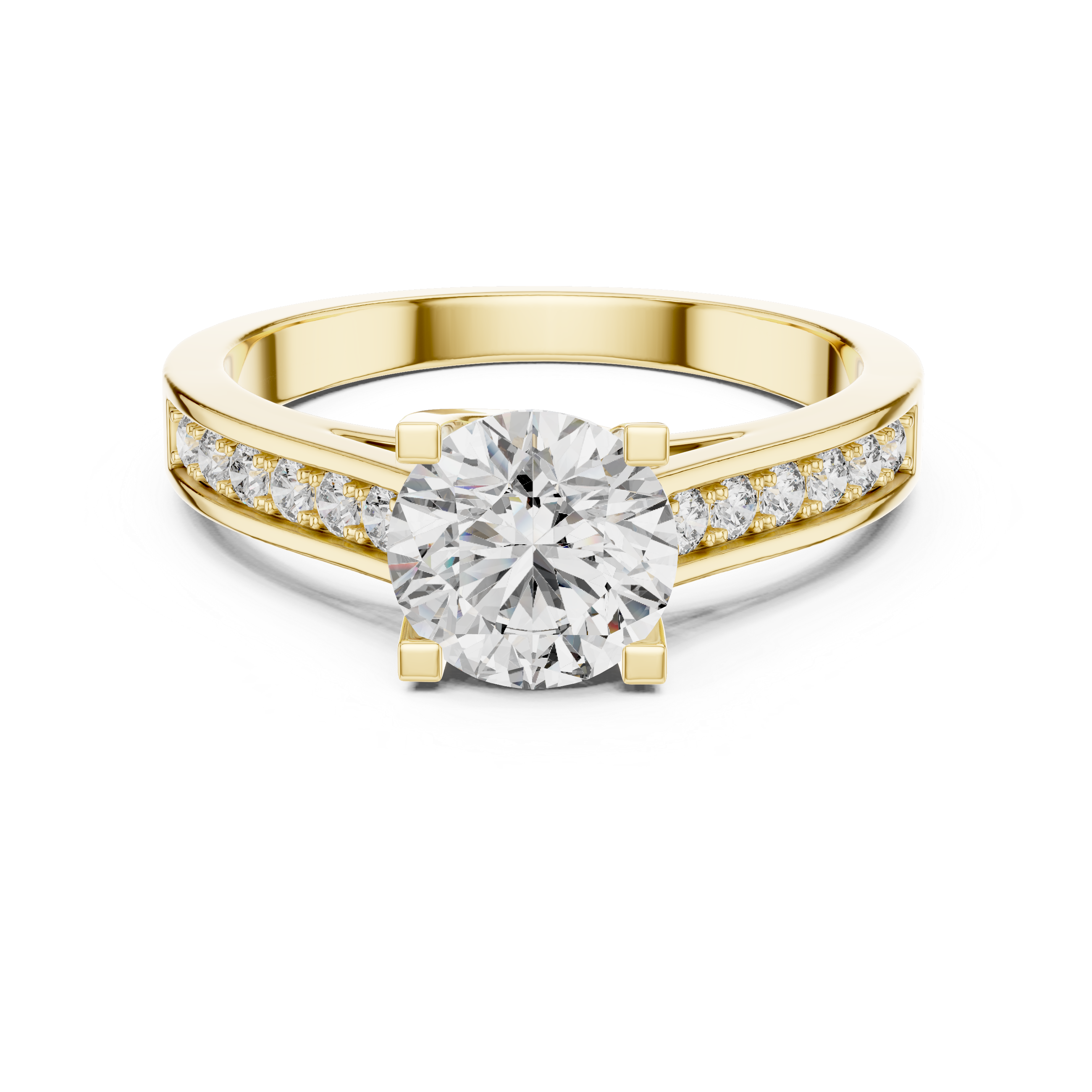 Classic Round Solitaire Engagement Ring with Pavé Accent Band