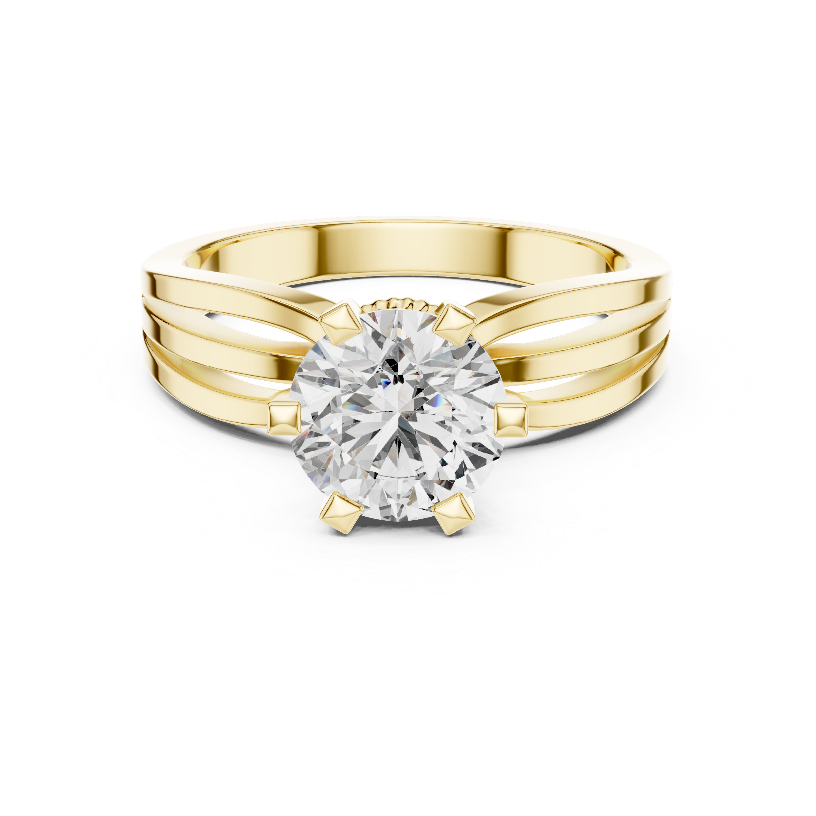 Modern Triple Split Shank Solitaire Engagement Ring with Round Center Stone