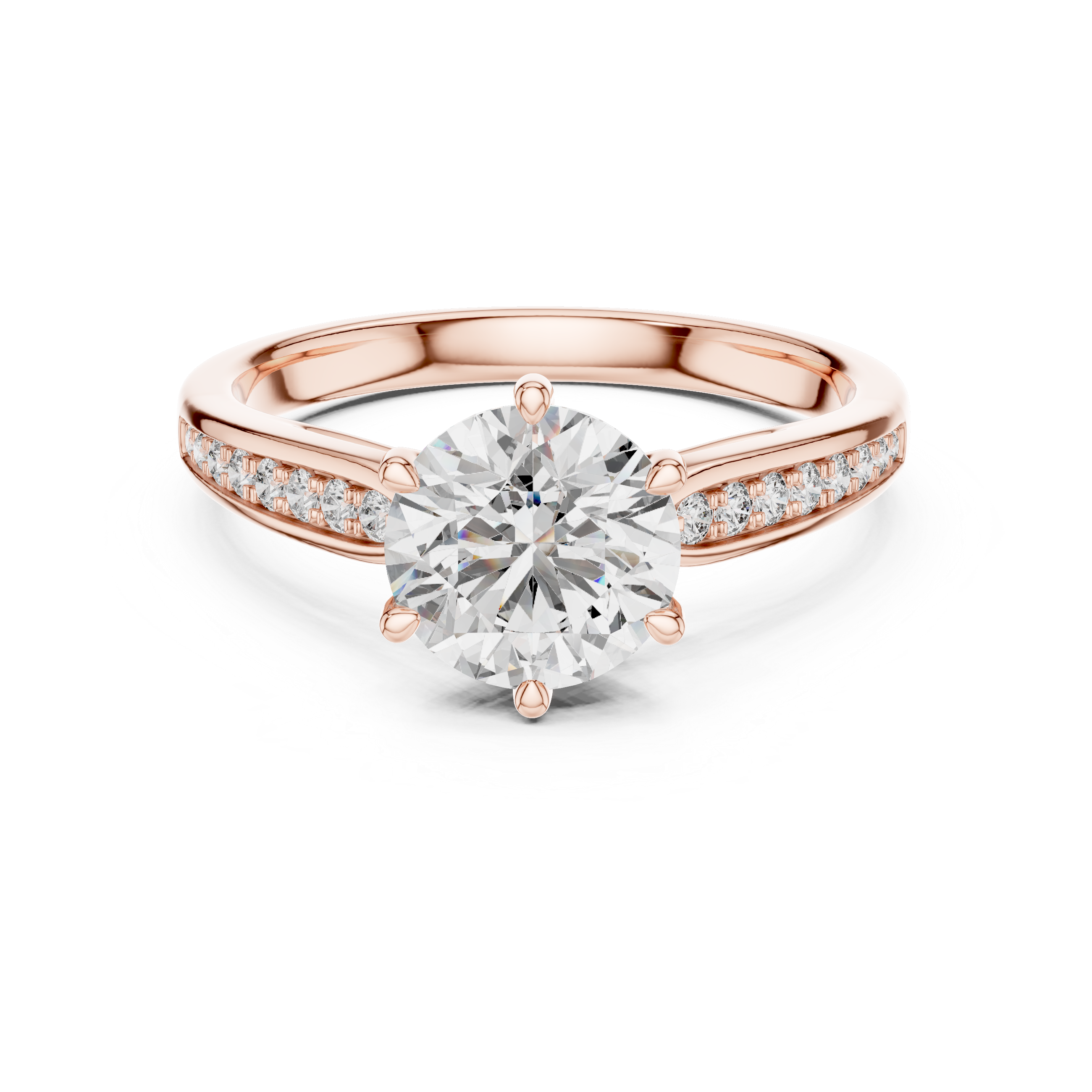 Round Cut Solitaire Engagement Ring with Pavé Diamond Accents