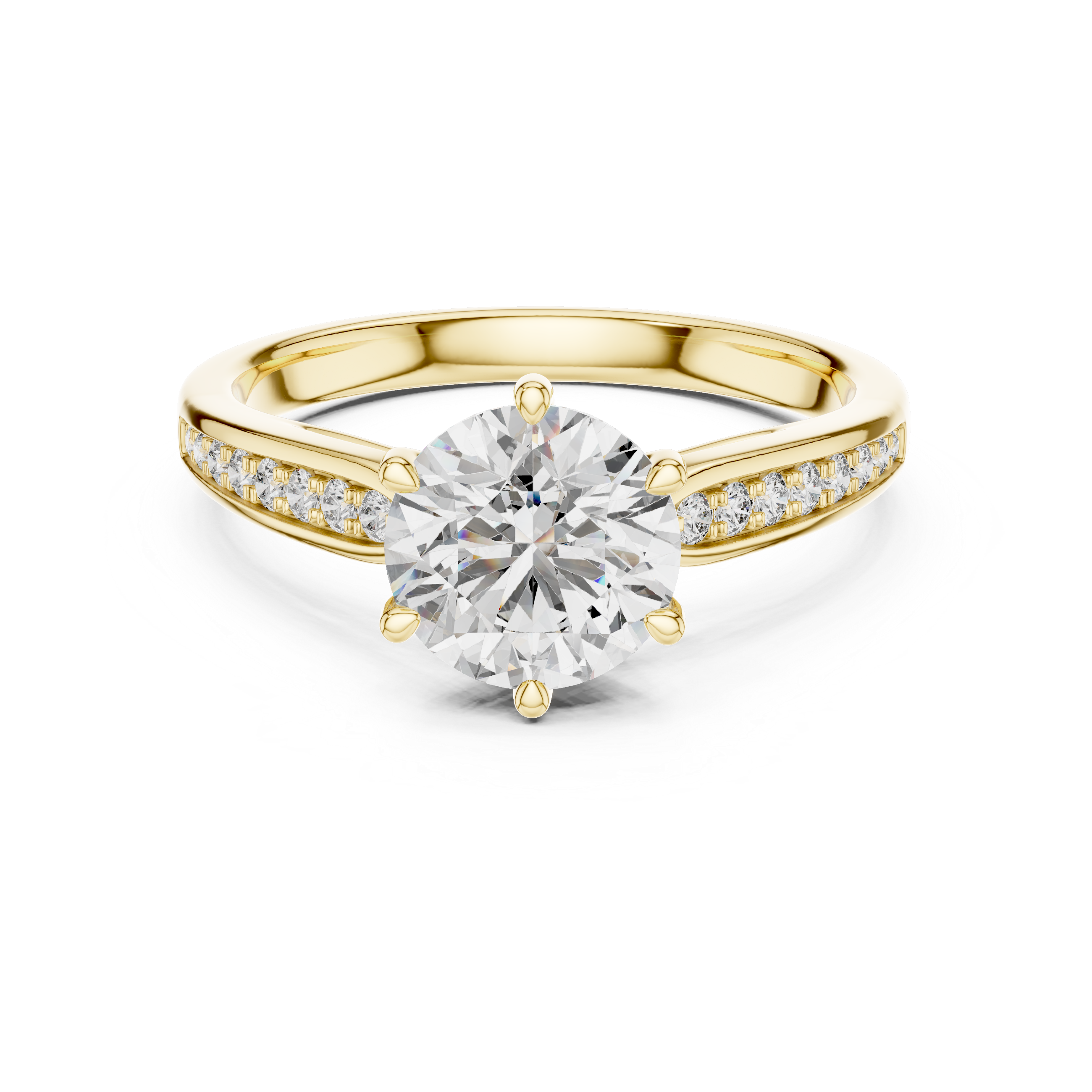 Round Cut Solitaire Engagement Ring with Pavé Diamond Accents