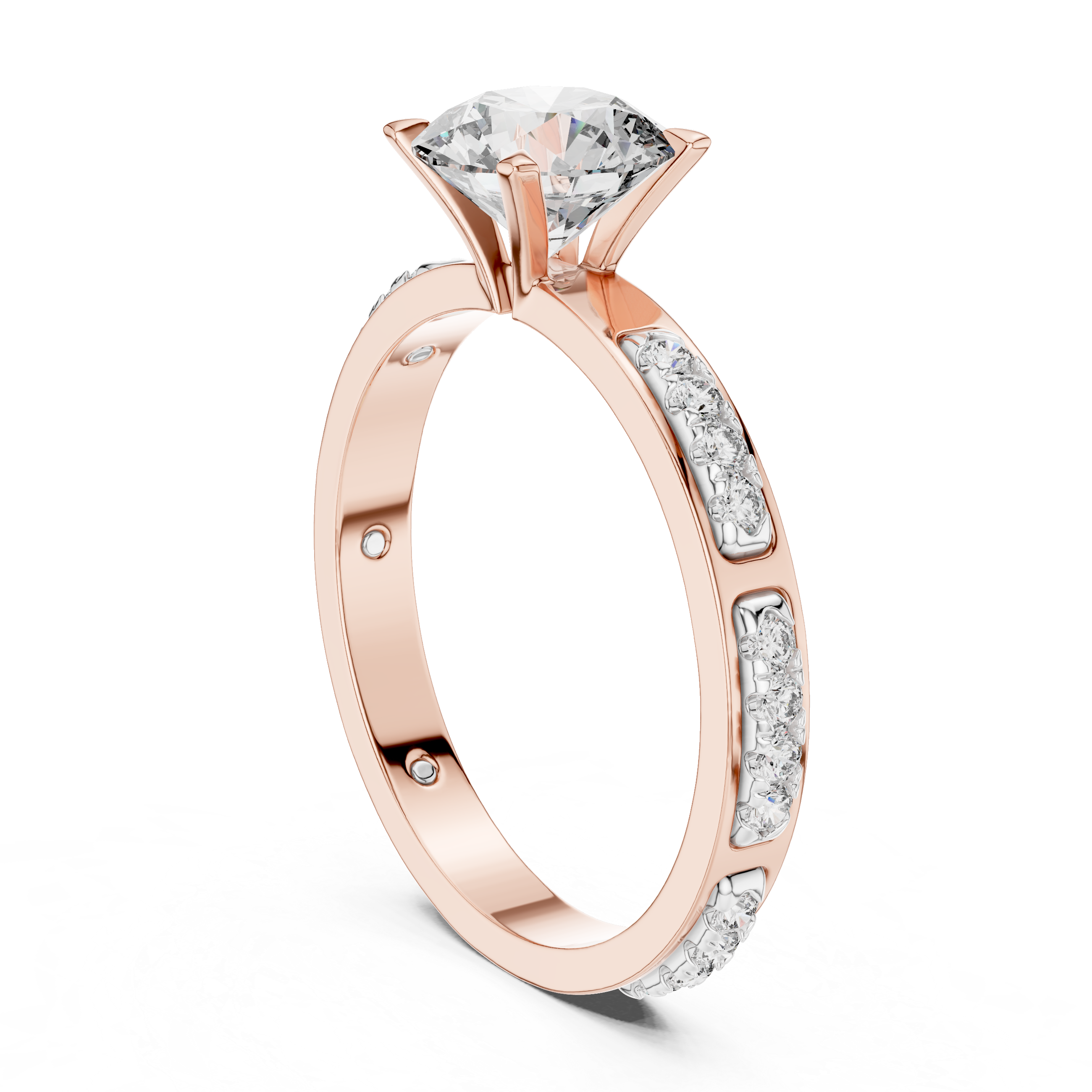 Round Cut Solitaire Engagement Ring with Pavé Diamond Band