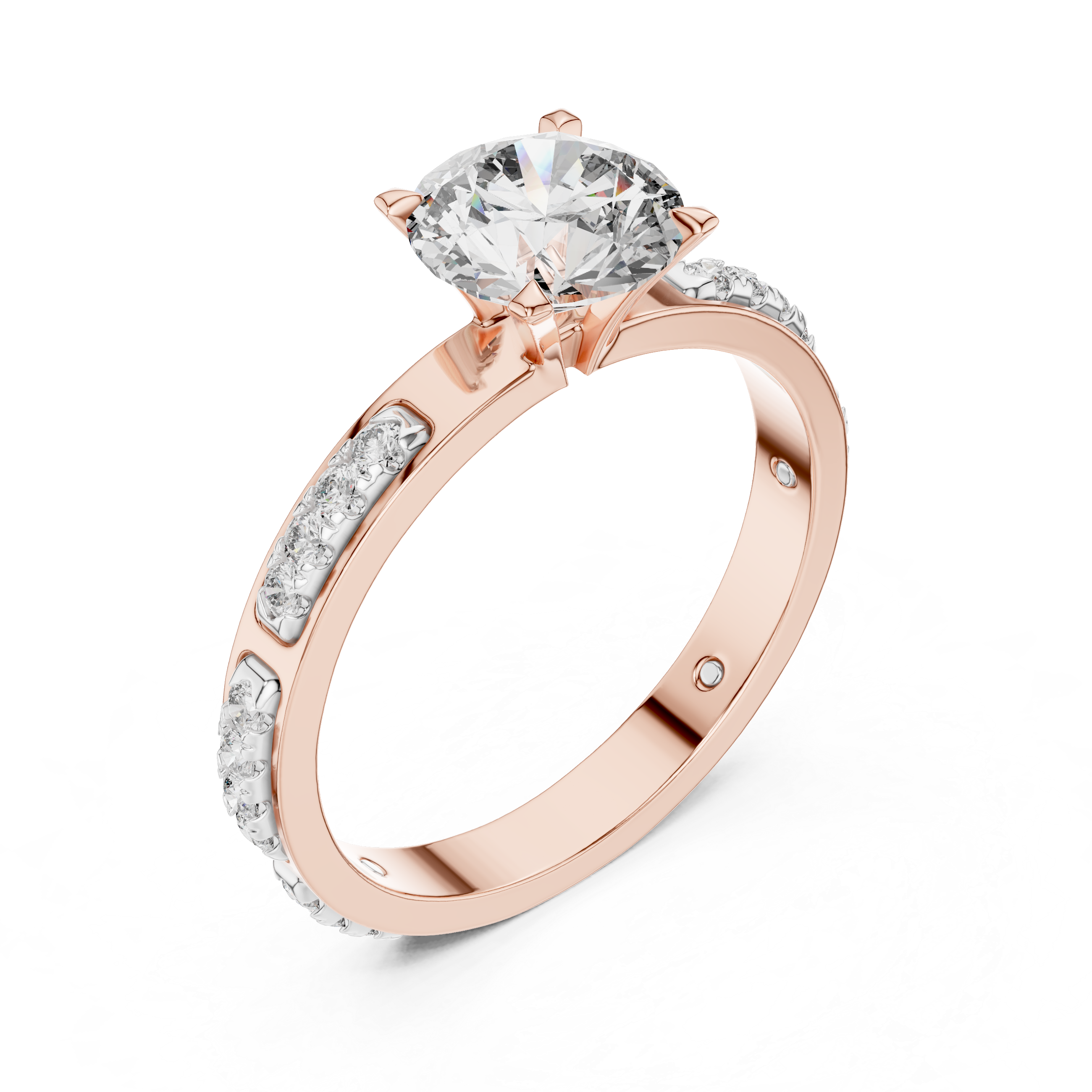 Round Cut Solitaire Engagement Ring with Pavé Diamond Band