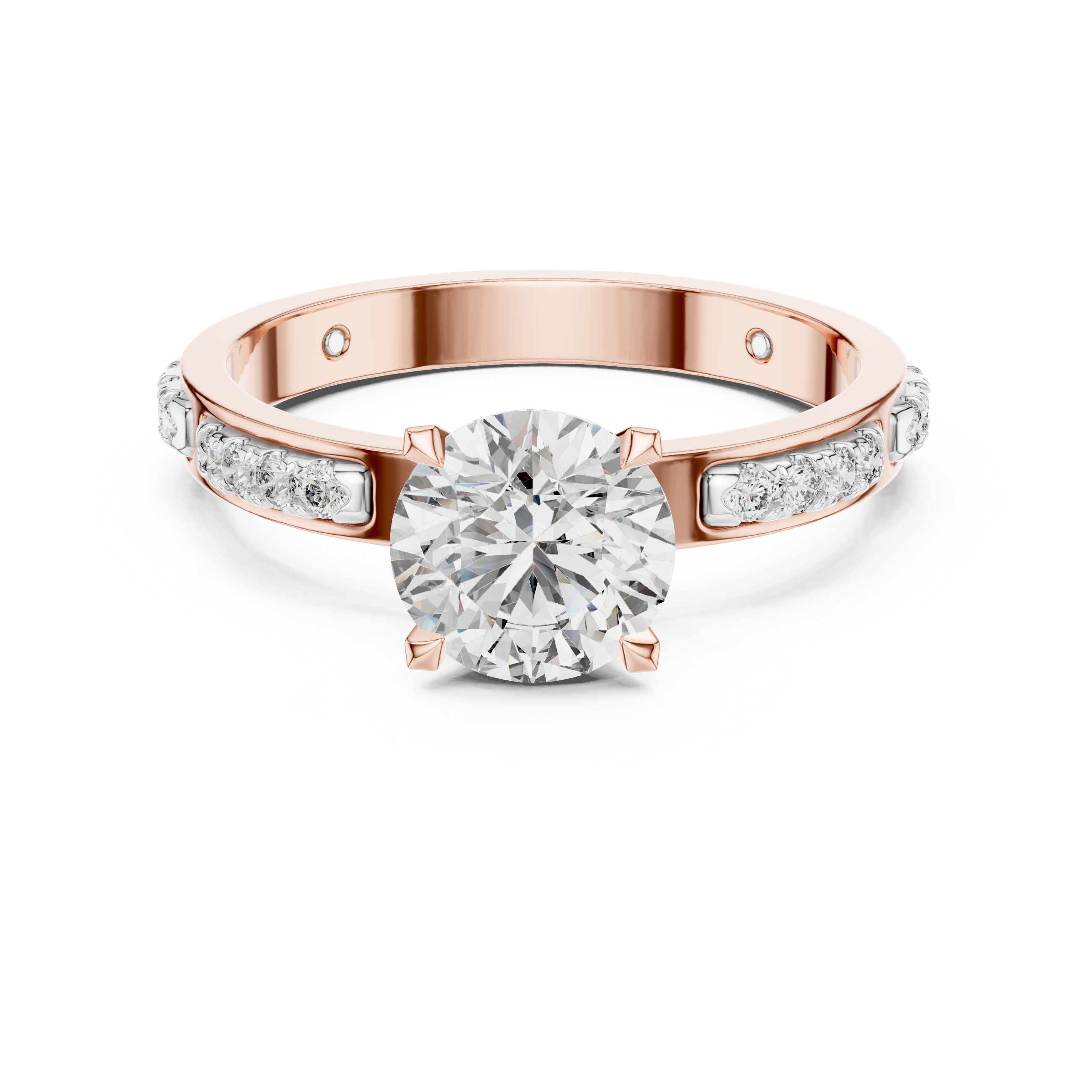 Round Cut Solitaire Engagement Ring with Pavé Diamond Band
