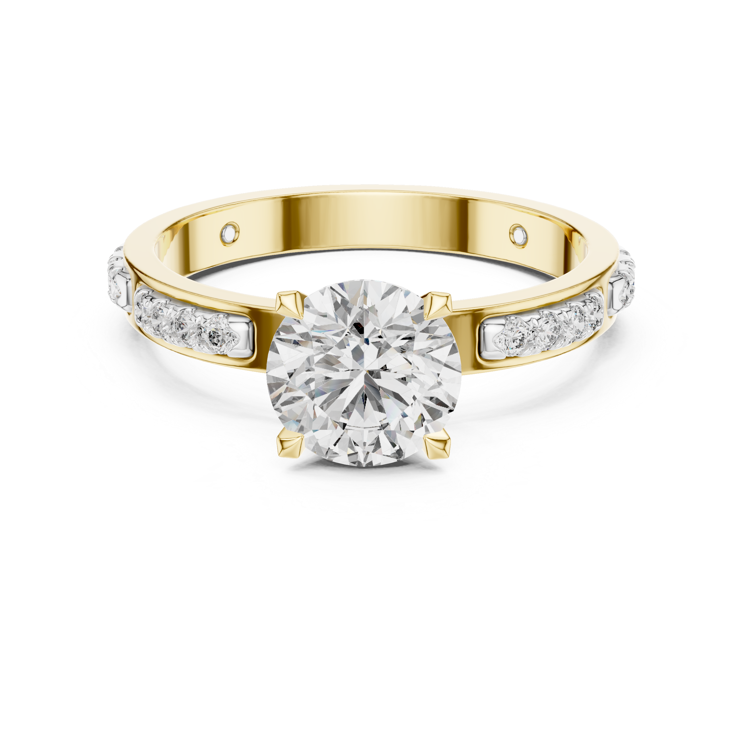 Round Cut Solitaire Engagement Ring with Pavé Diamond Band