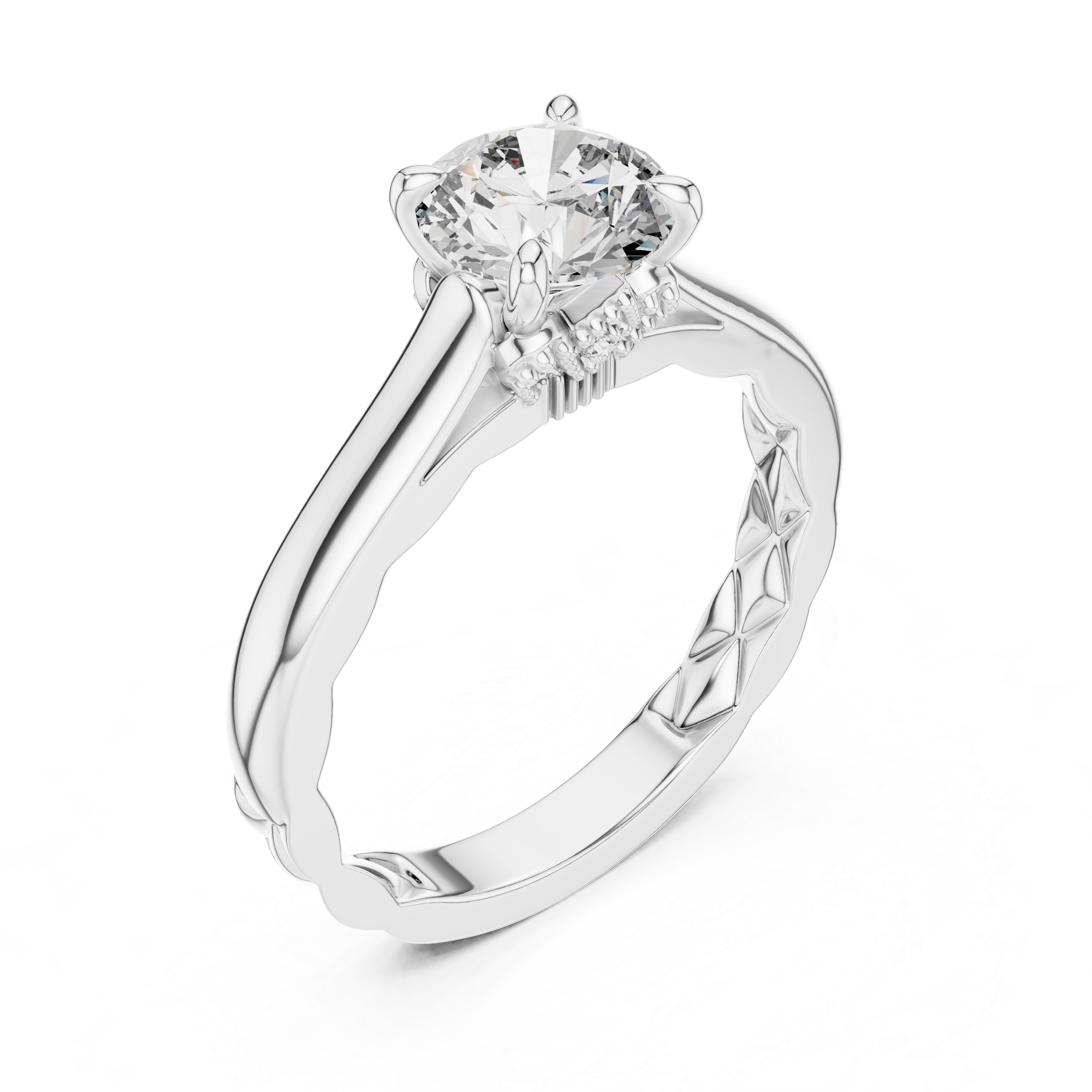 Round Cut Solitaire Engagement Ring with Sculpted Diamond Accent Gallery