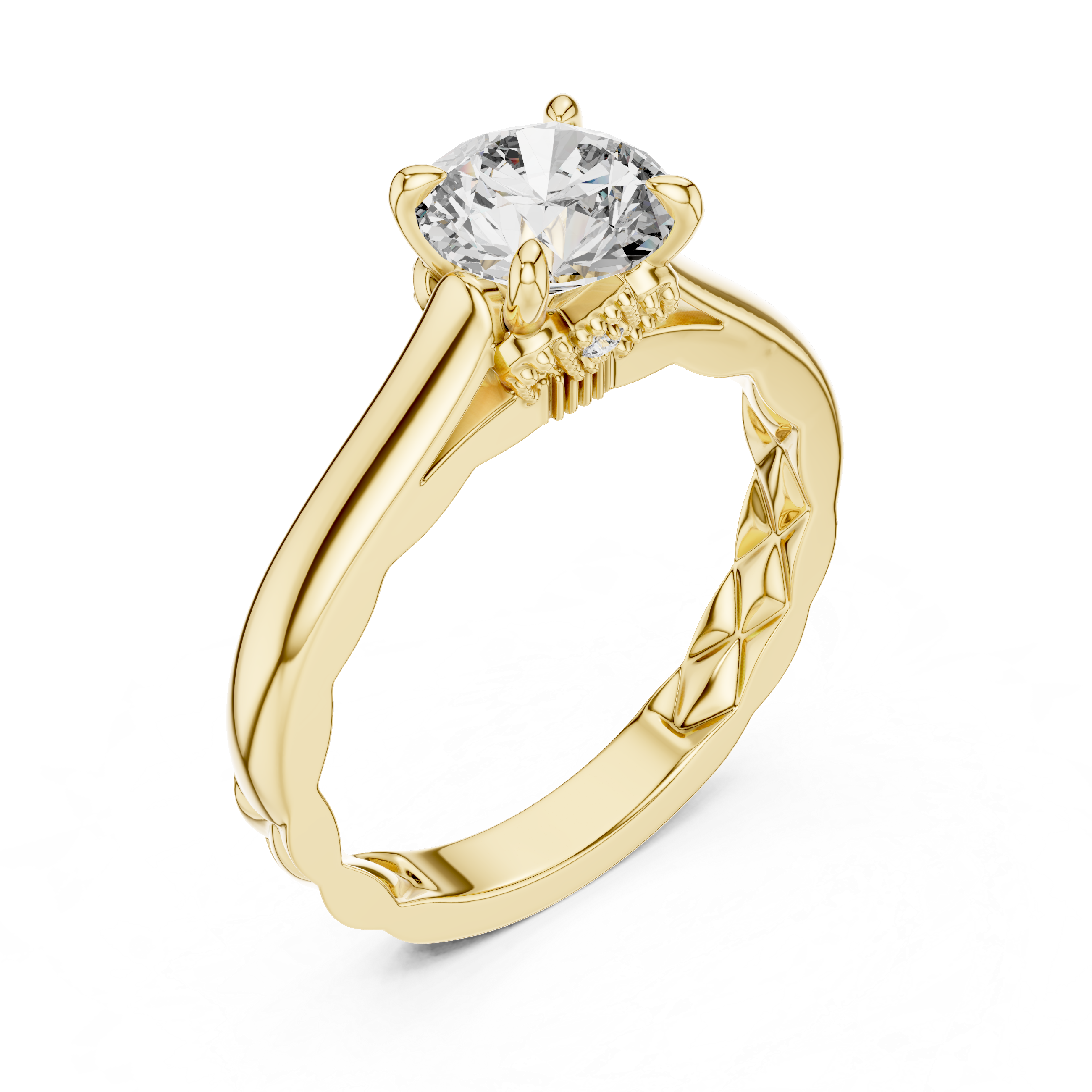 Round Cut Solitaire Engagement Ring with Sculpted Diamond Accent Gallery