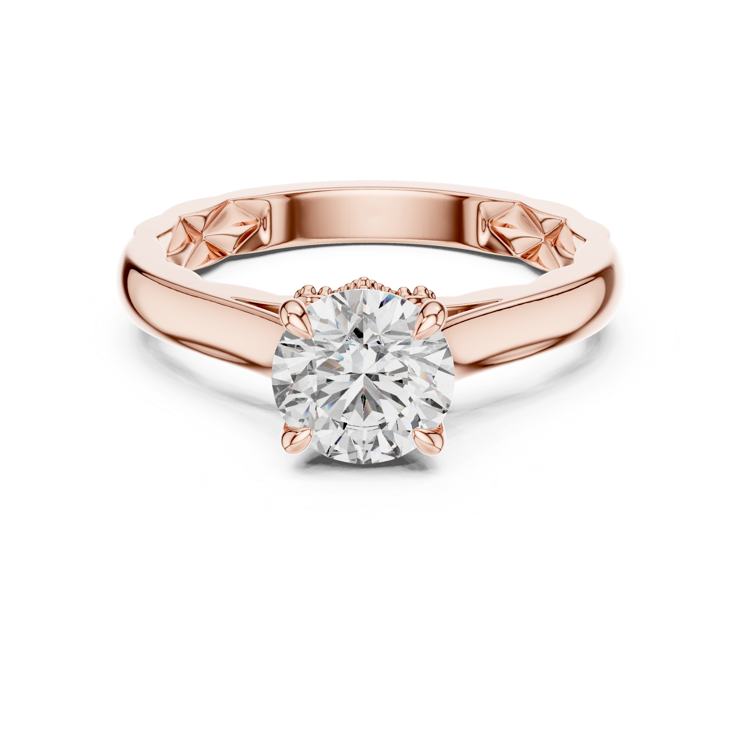 Round Cut Solitaire Engagement Ring with Sculpted Diamond Accent Gallery