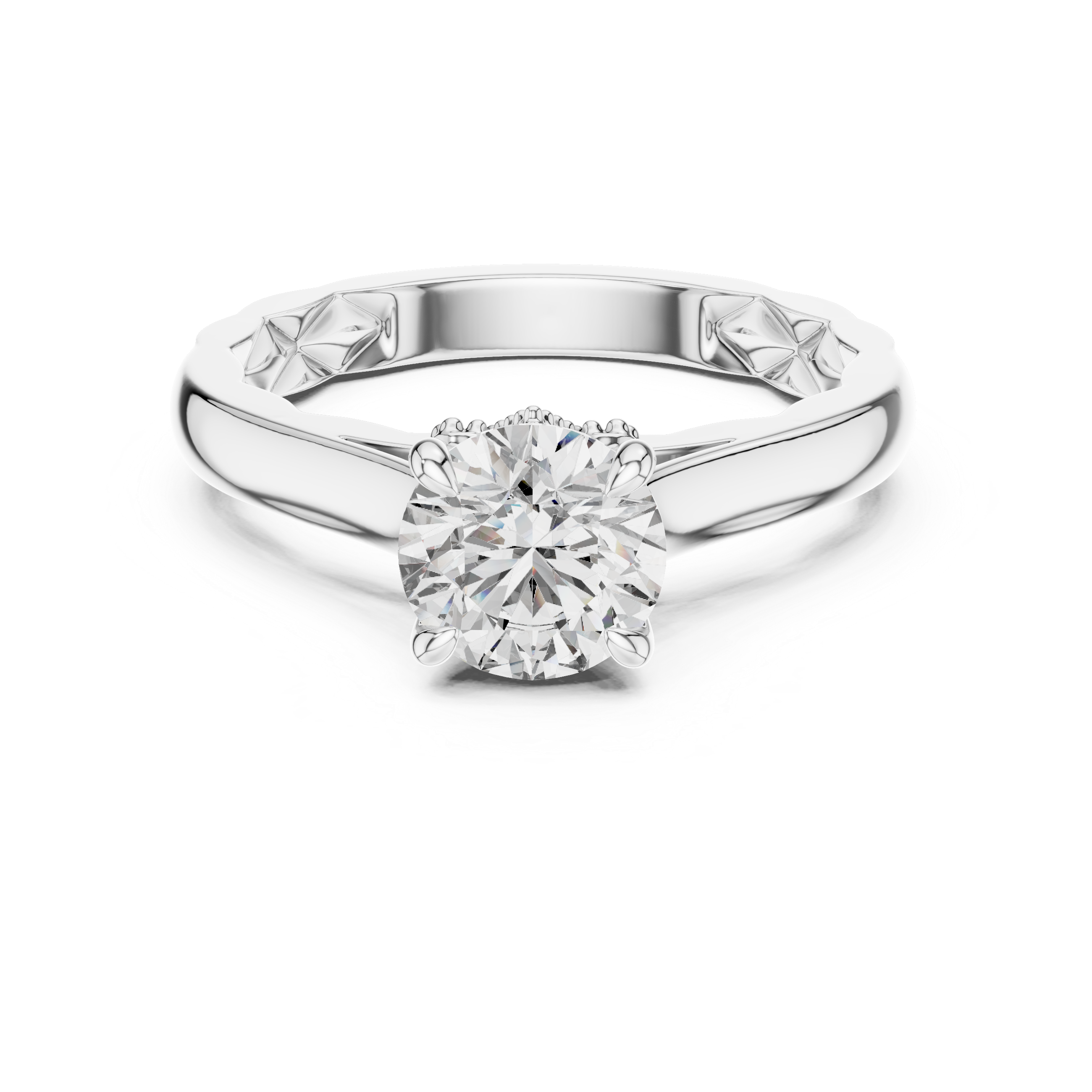 Round Cut Solitaire Engagement Ring with Sculpted Diamond Accent Gallery