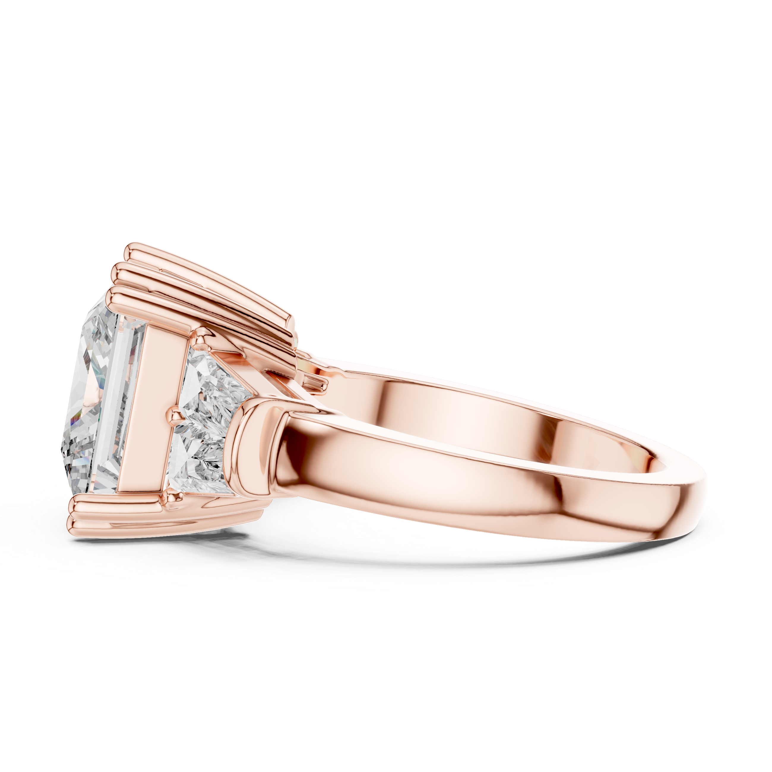 Princess Cut Three Stone Engagement Ring with Tapered Baguette Diamonds