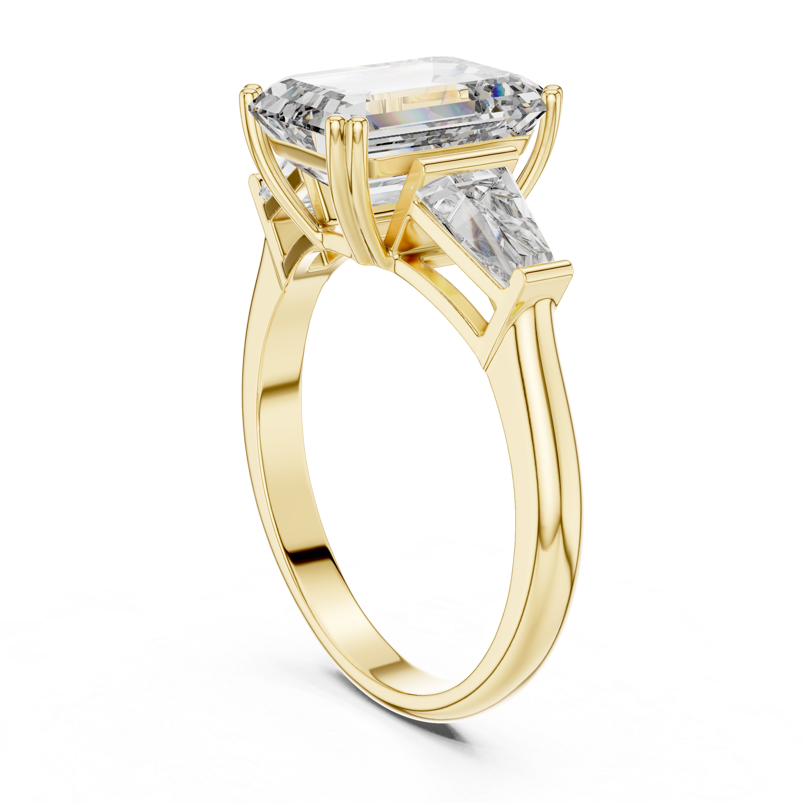 Emerald Cut Three Stone Engagement Ring with Tapered Baguette Side Diamonds