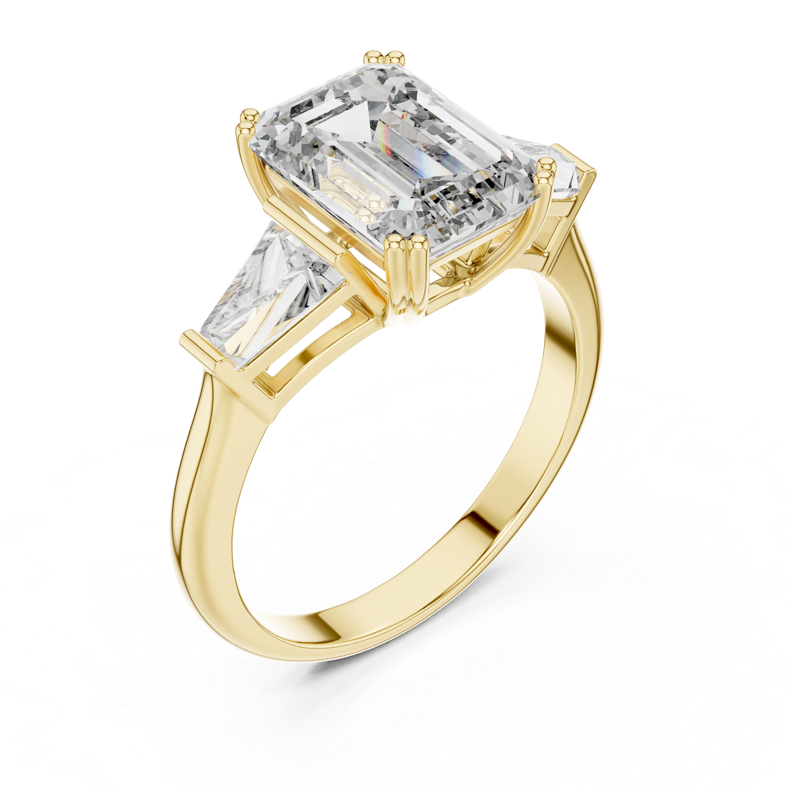 Emerald Cut Three Stone Engagement Ring with Tapered Baguette Side Diamonds