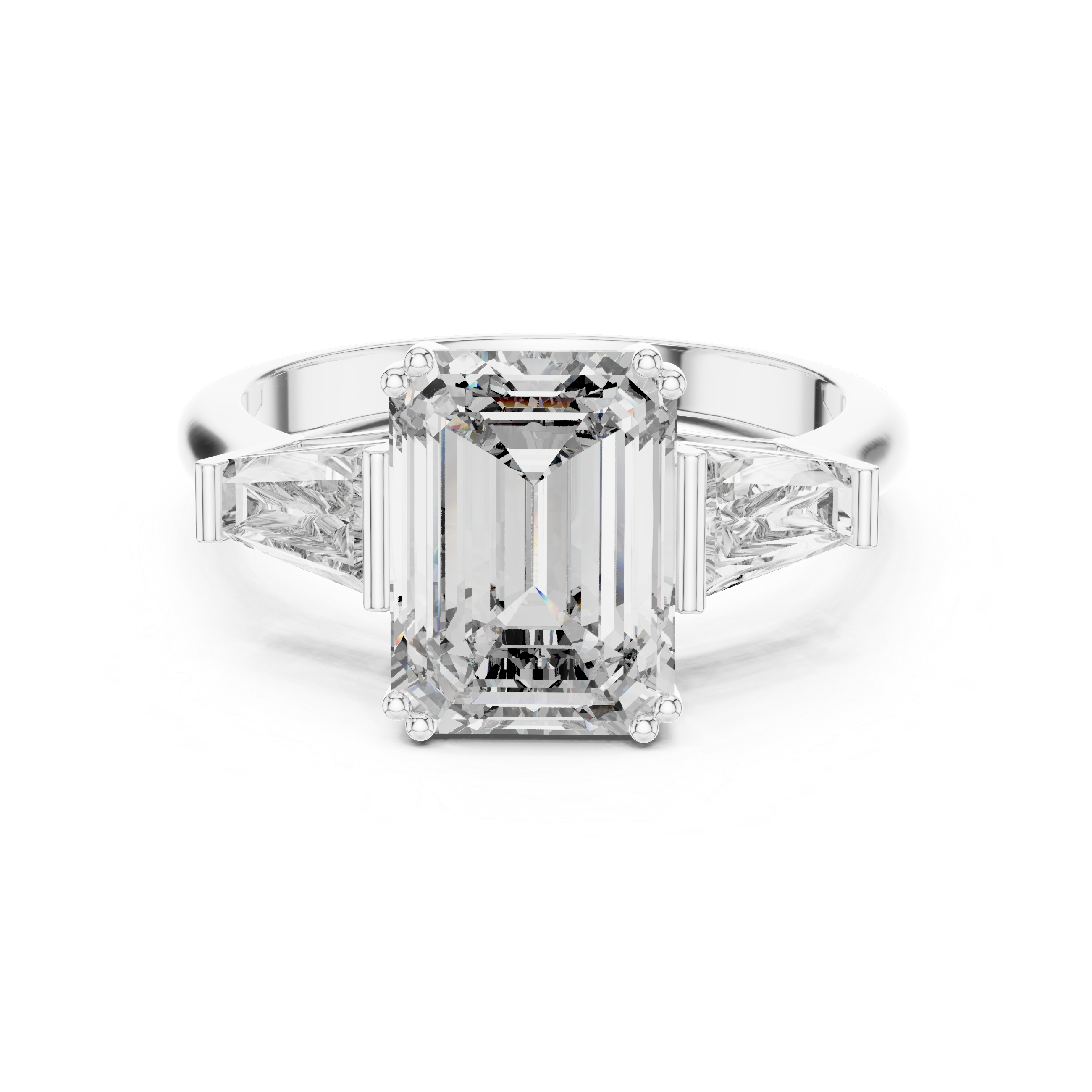 Emerald Cut Three Stone Engagement Ring with Tapered Baguette Side Diamonds