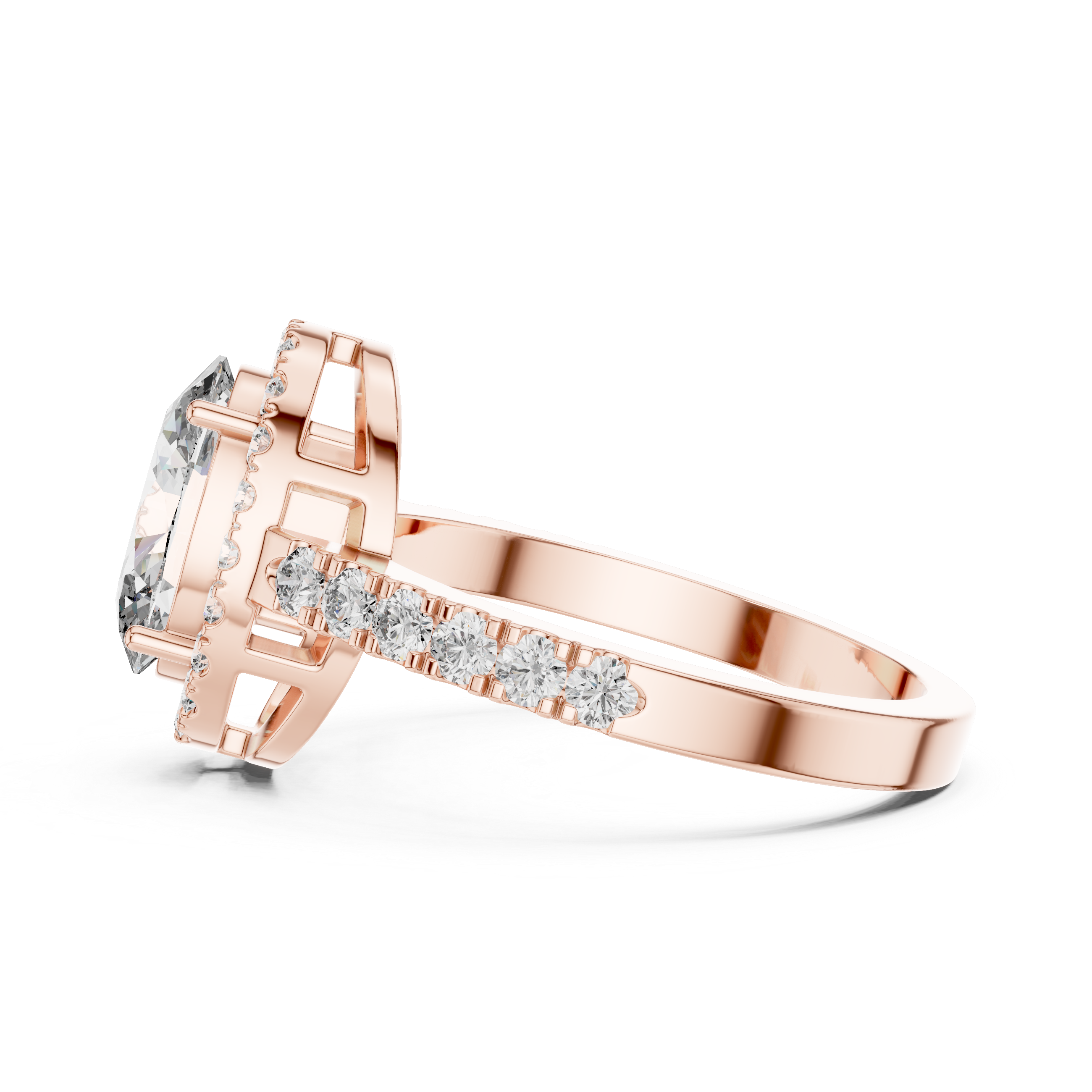 Oval Cut Halo Engagement Ring with Pavé Diamond Band
