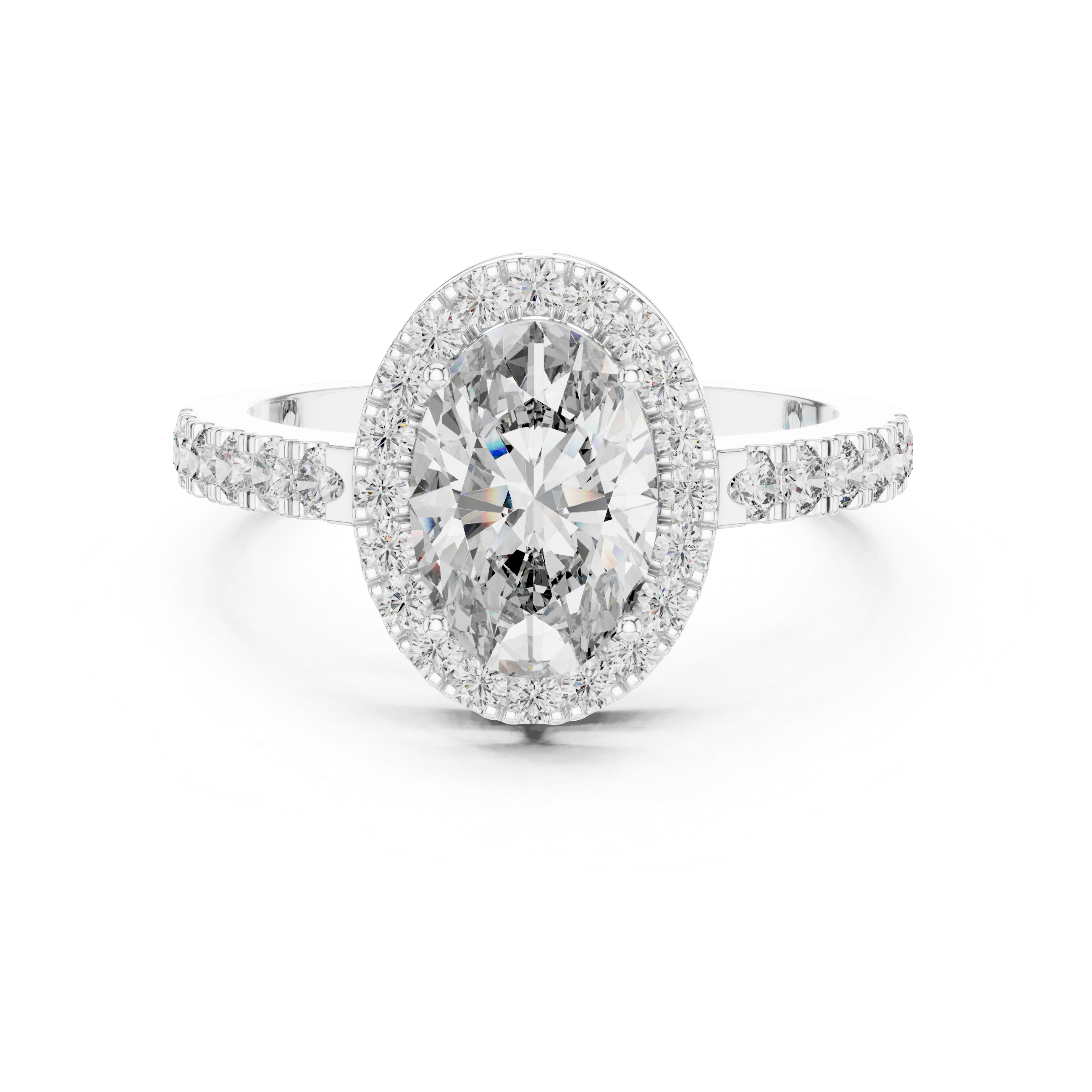 Oval Cut Halo Engagement Ring with Pavé Diamond Band