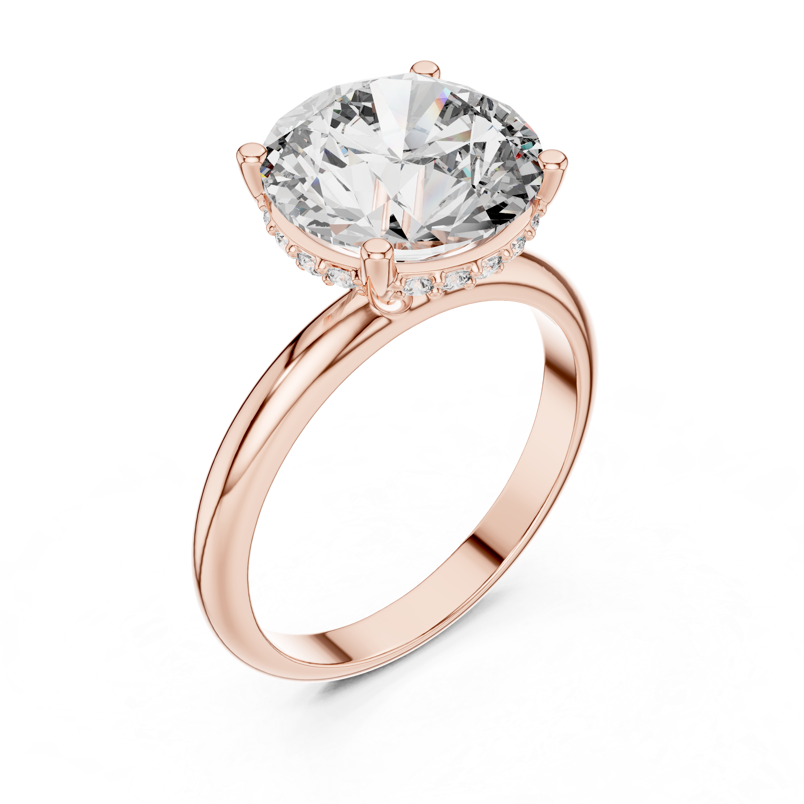 Classic Round Cut Solitaire Engagement Ring with Hidden Halo