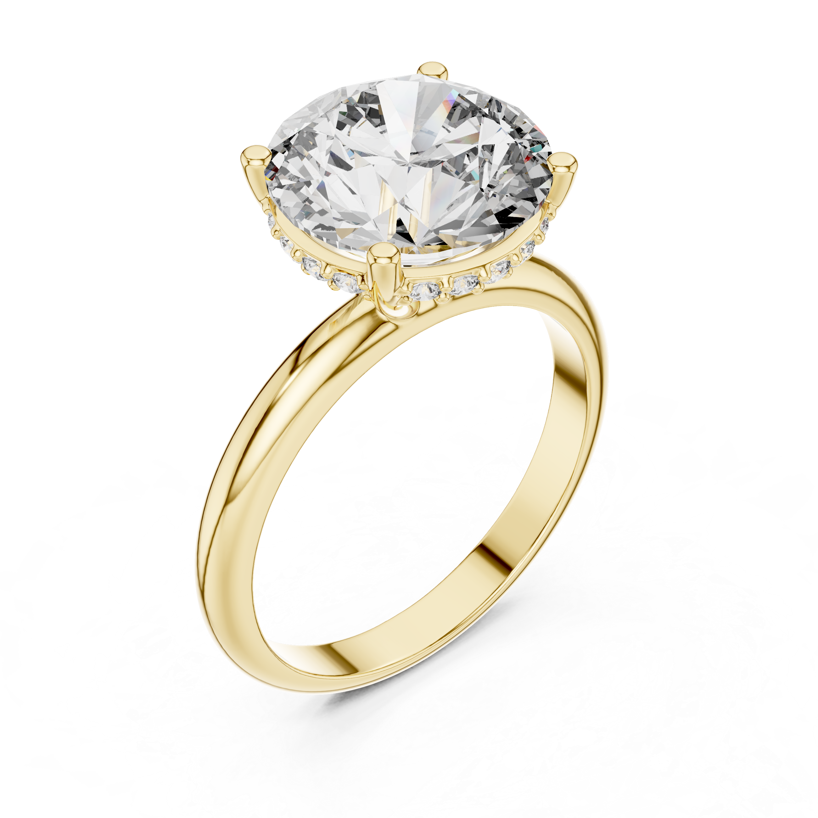 Classic Round Cut Solitaire Engagement Ring with Hidden Halo