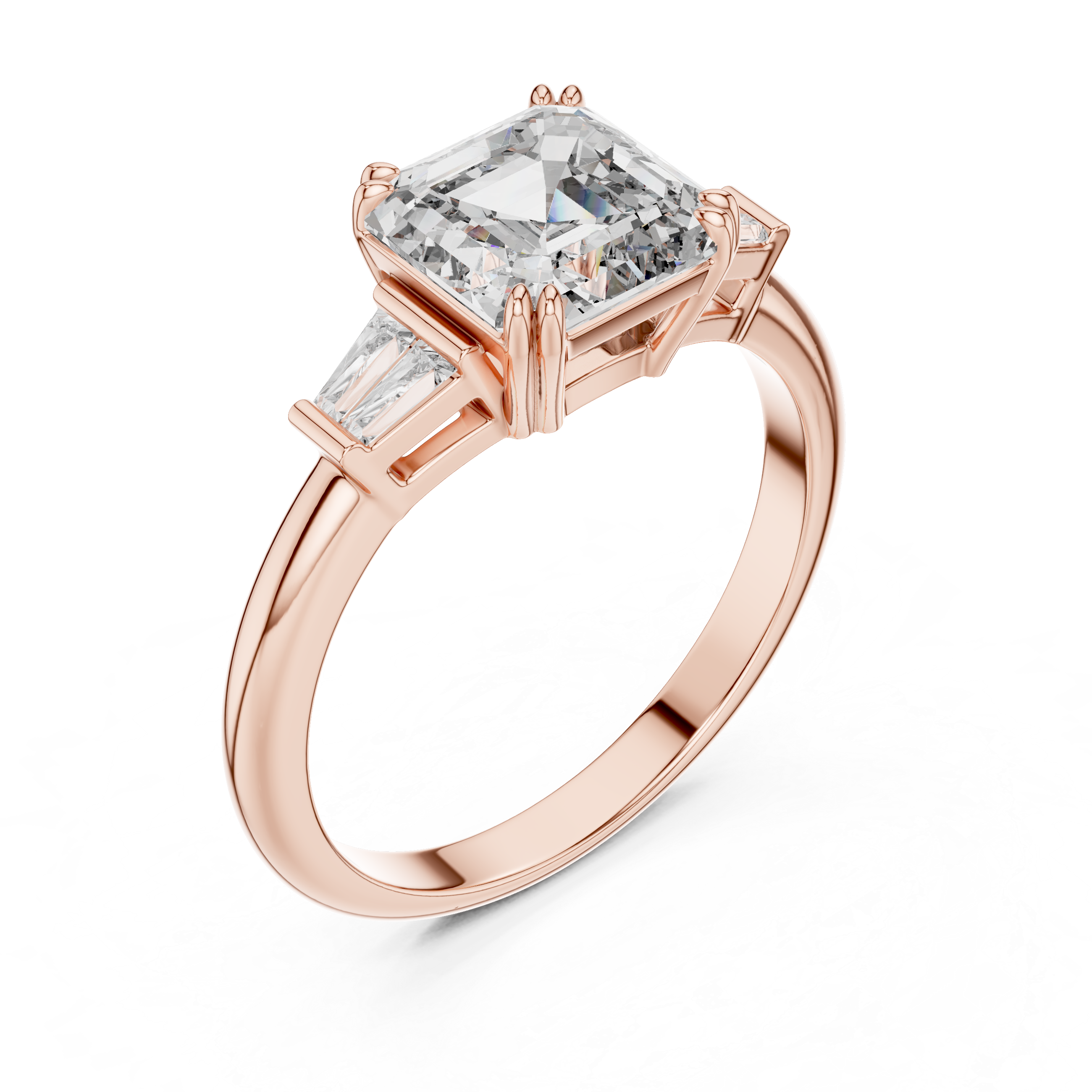 Emerald Cut Engagement Ring with Baguette Side Diamonds