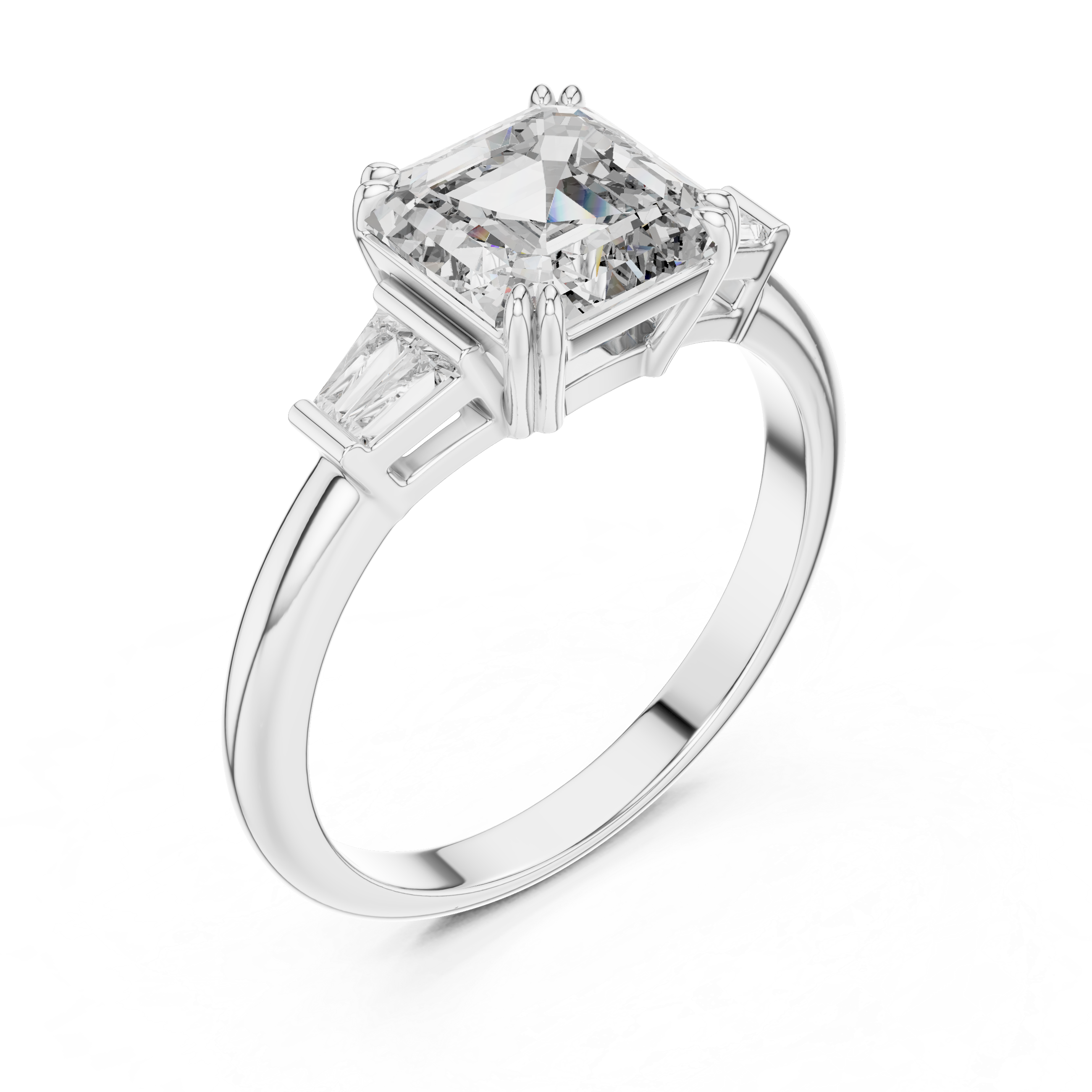 Emerald Cut Engagement Ring with Baguette Side Diamonds