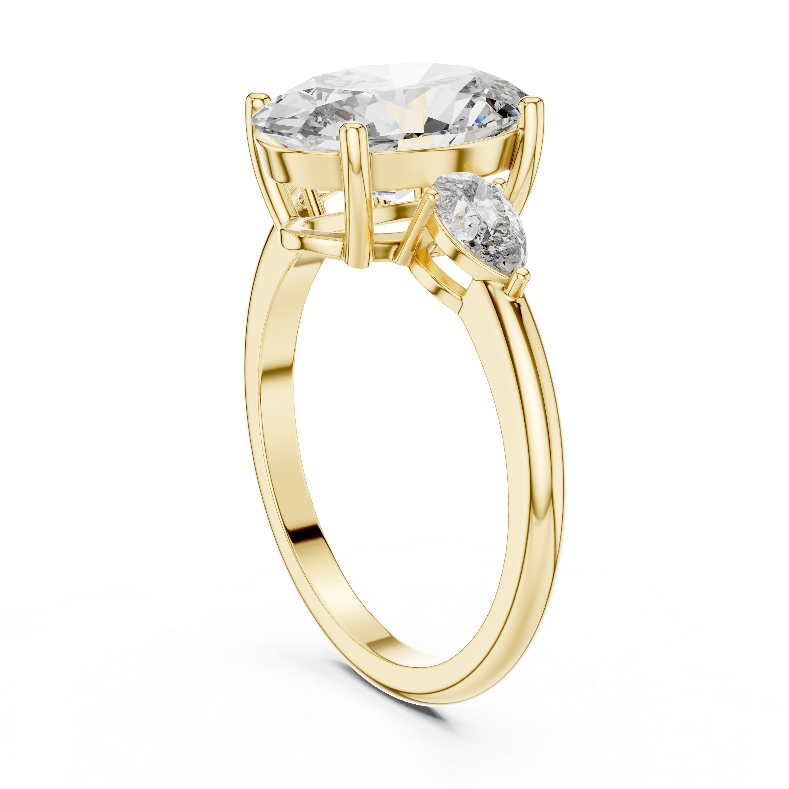Oval Cut Three Stone Engagement Ring with Pear Side Diamonds