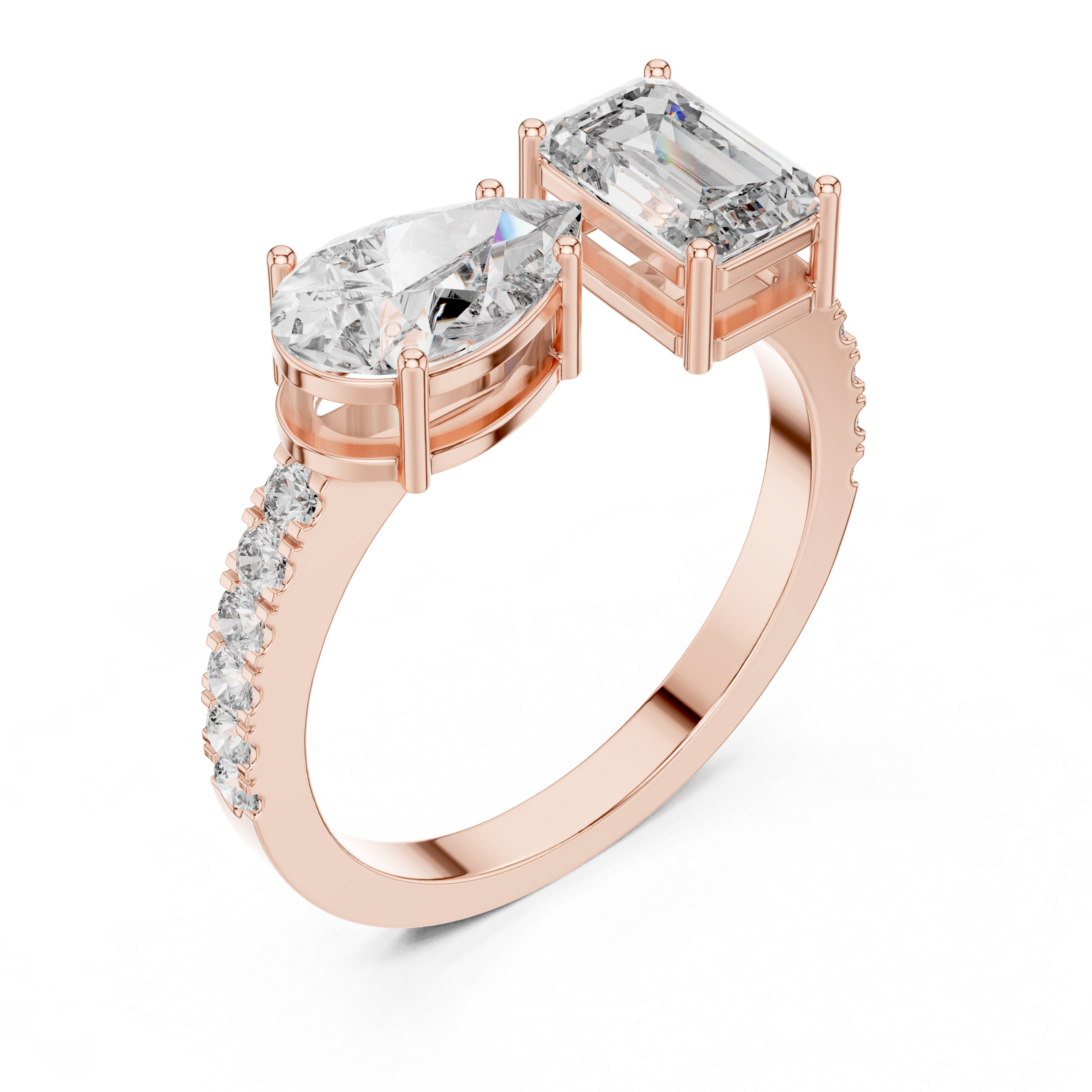 Toi et Moi Engagement Ring with Pear and Emerald Cut Diamonds