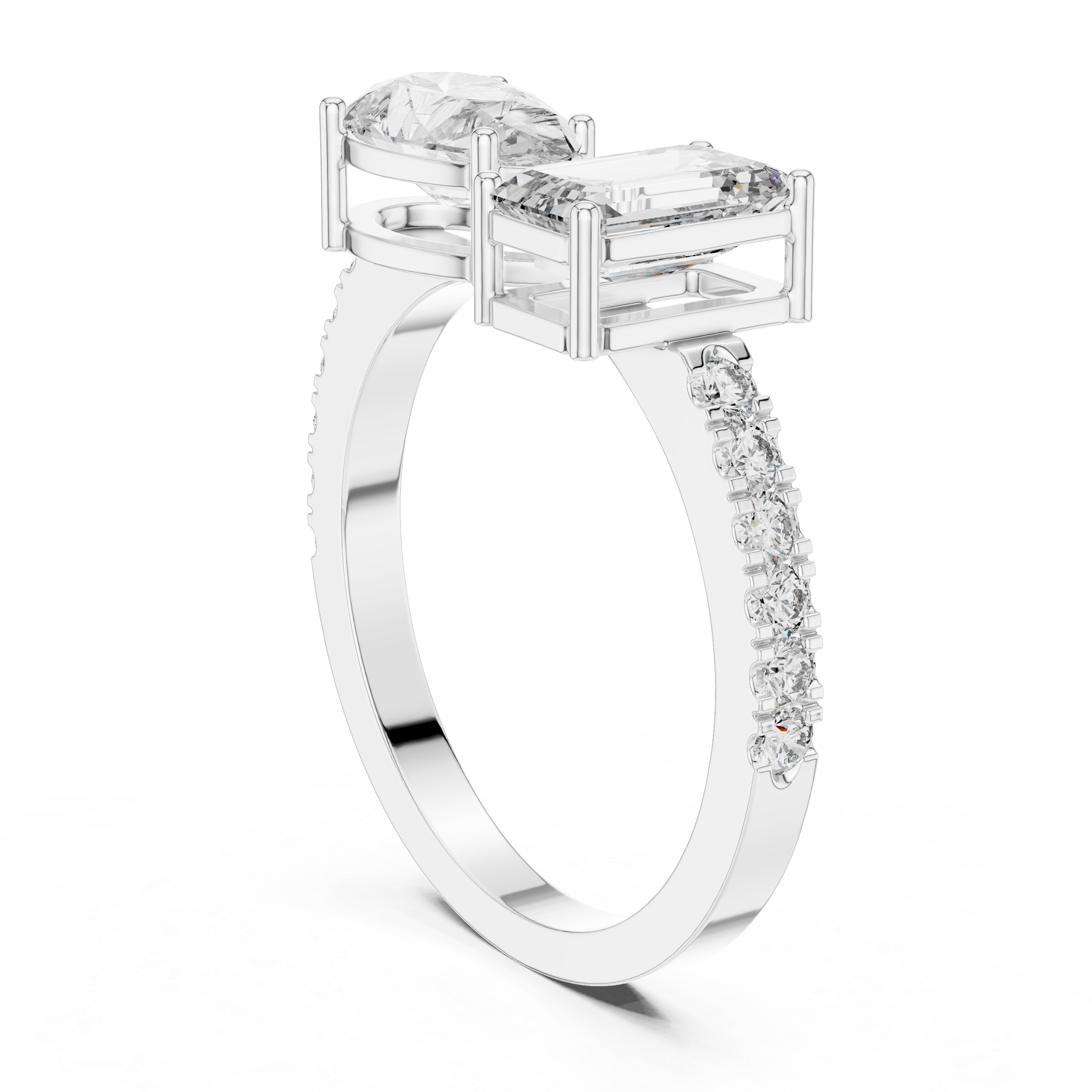 Toi et Moi Engagement Ring with Pear and Emerald Cut Diamonds