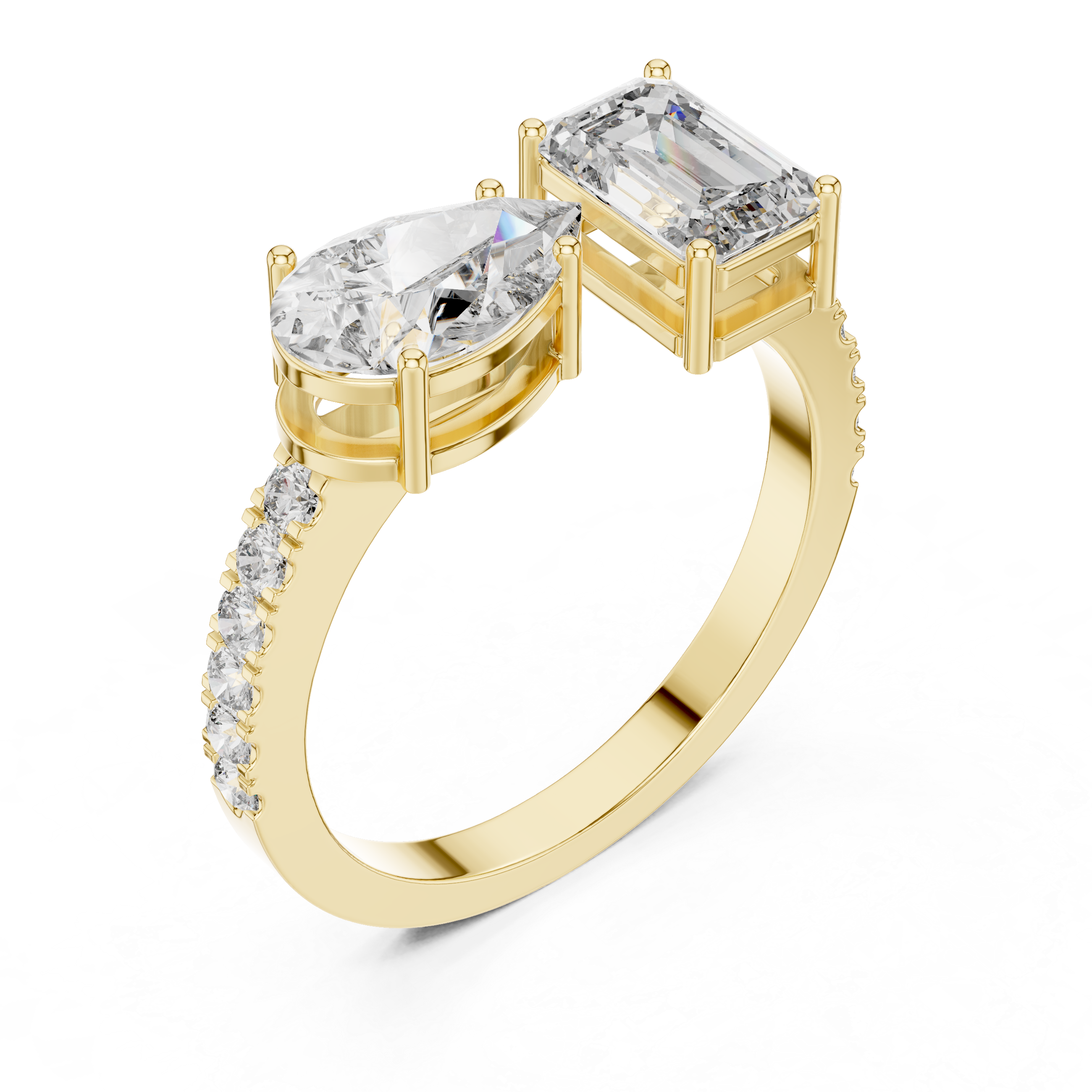Toi et Moi Engagement Ring with Pear and Emerald Cut Diamonds