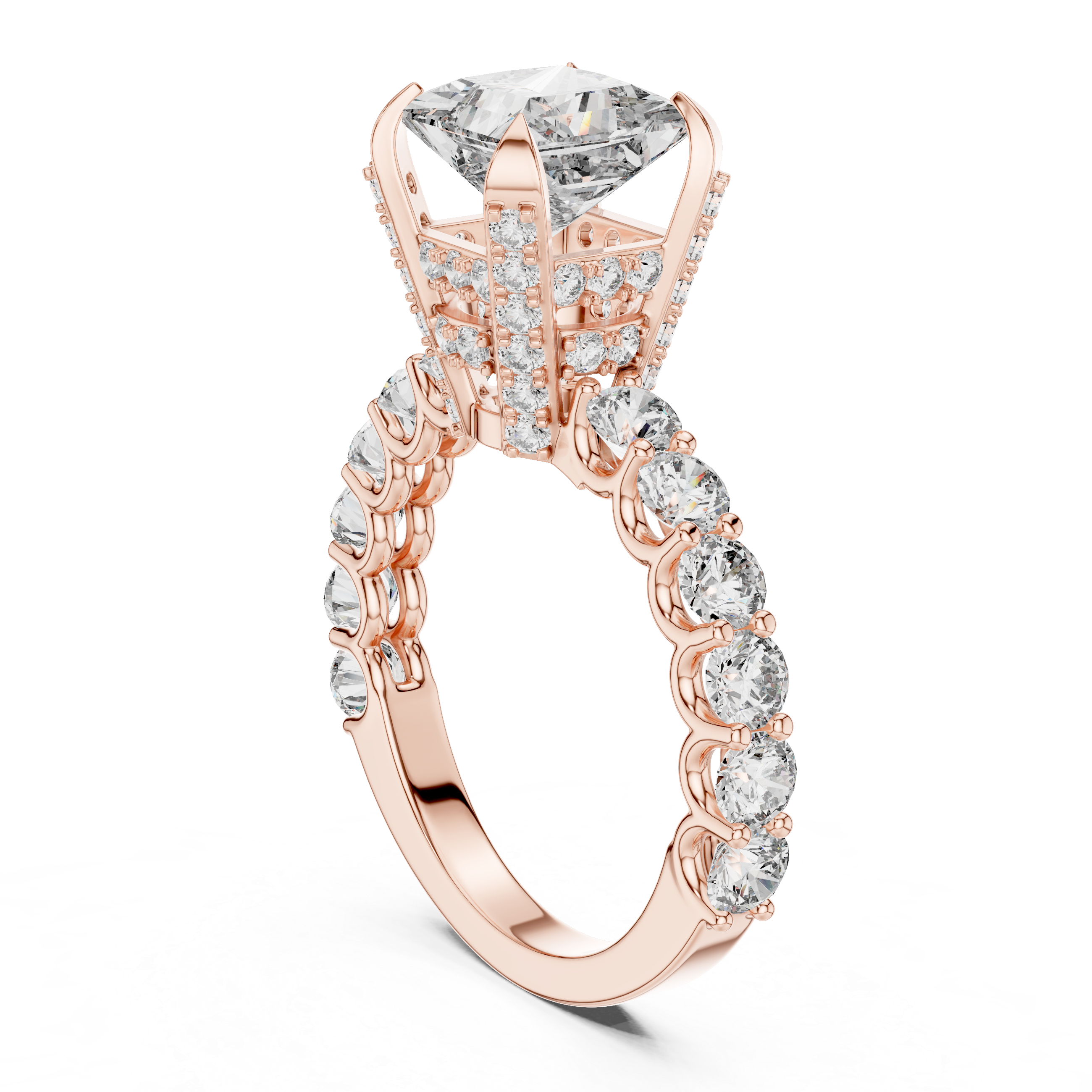 Princess Cut Engagement Ring with Diamond Pavé Cathedral Setting