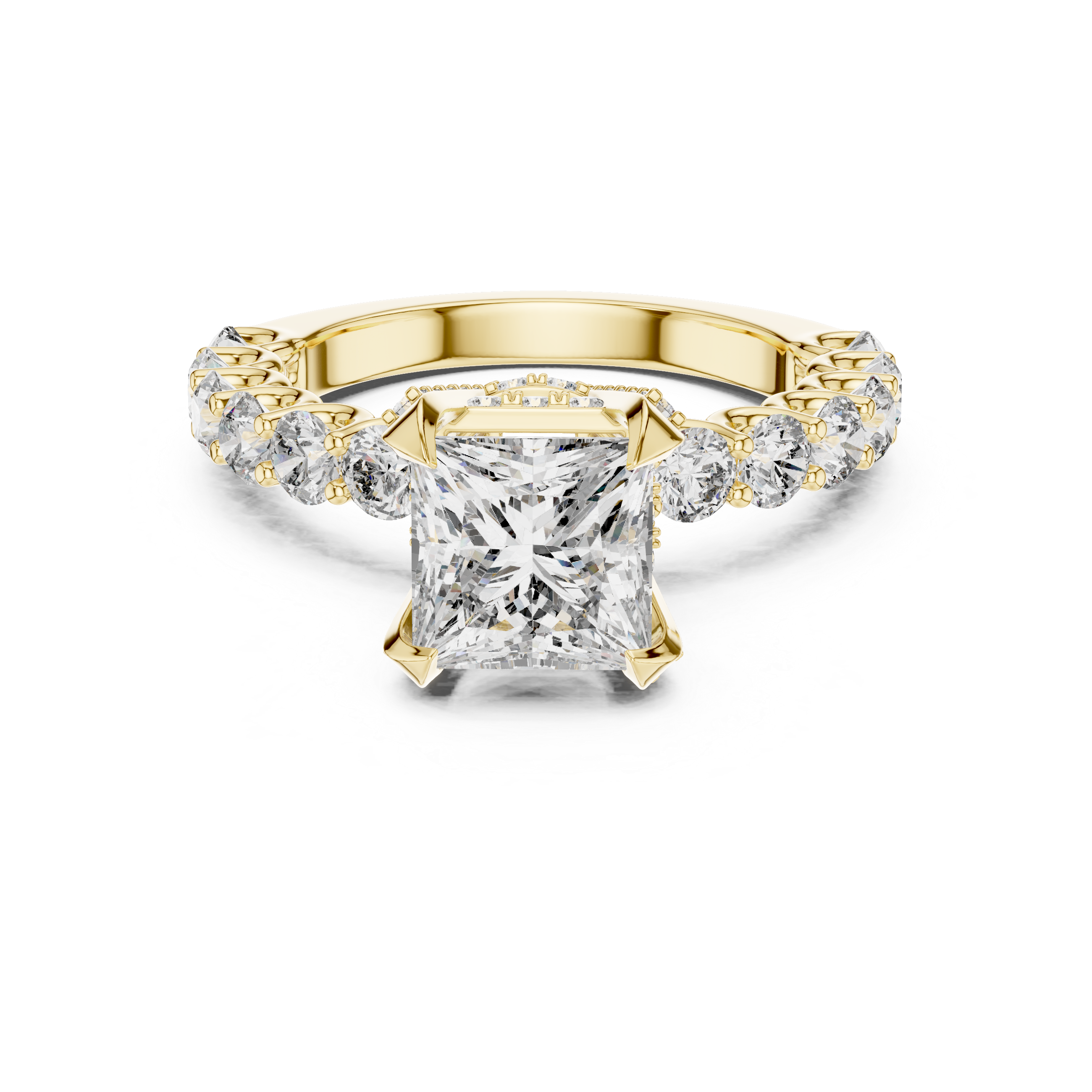 Princess Cut Engagement Ring with Diamond Pavé Cathedral Setting